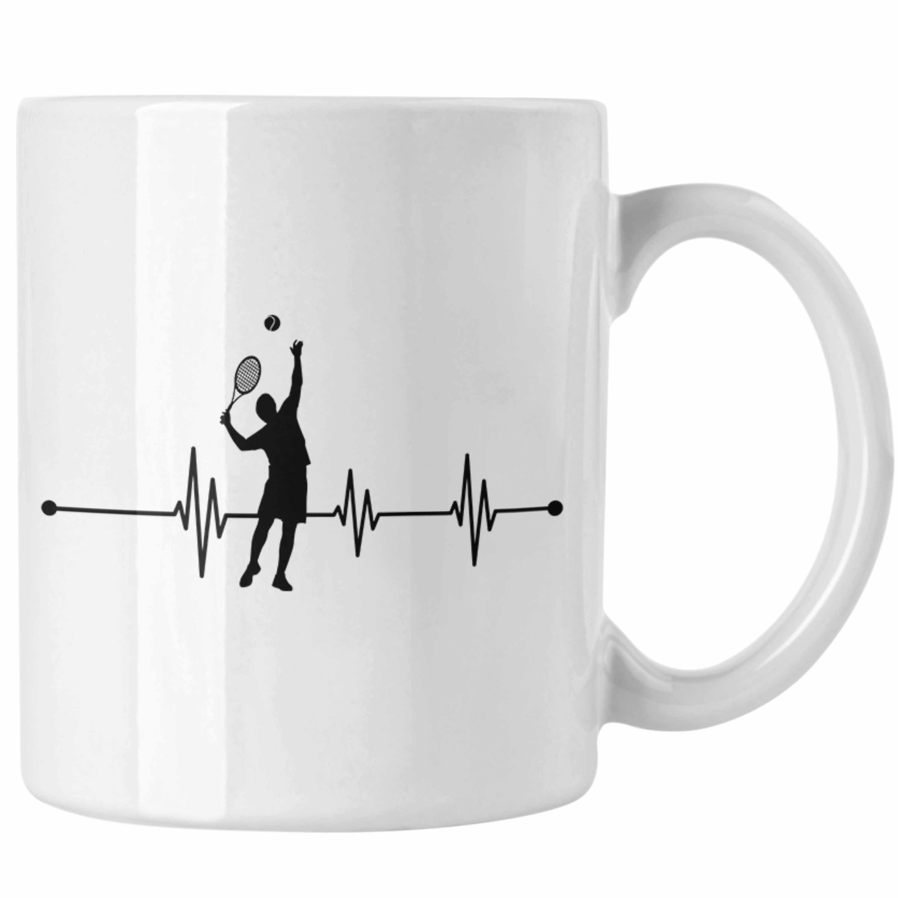 Trendation Tasse Trendation - Tennis Tasse Geschenk für Tennisspieler mit Spruch Herzschlag für Männer Frauen Tennis-Trainer Coach Weiss