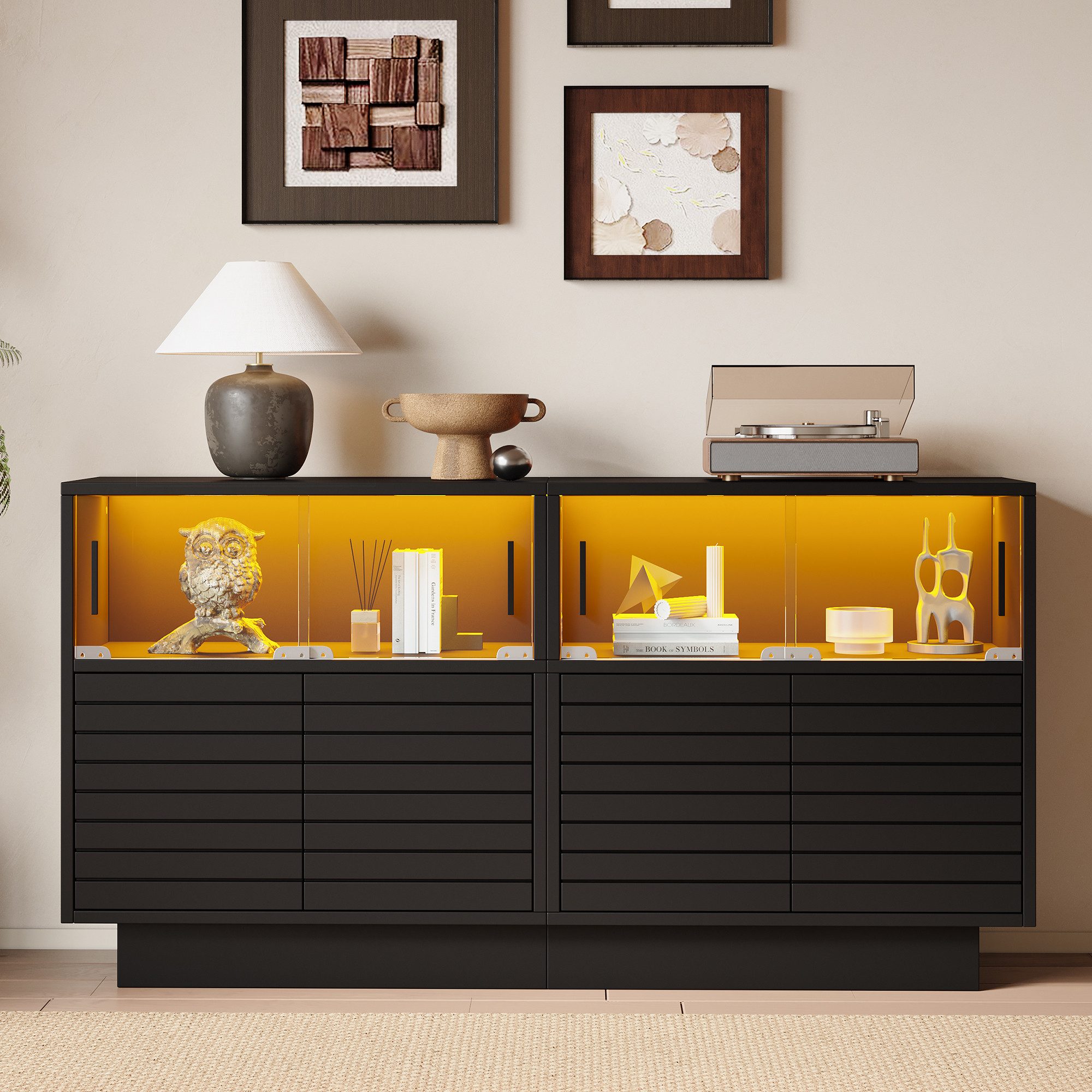 Merax Sideboard Vitrinenschrank mit LED-Beleuchtung (Buffetschrank Anrichte günstig online kaufen