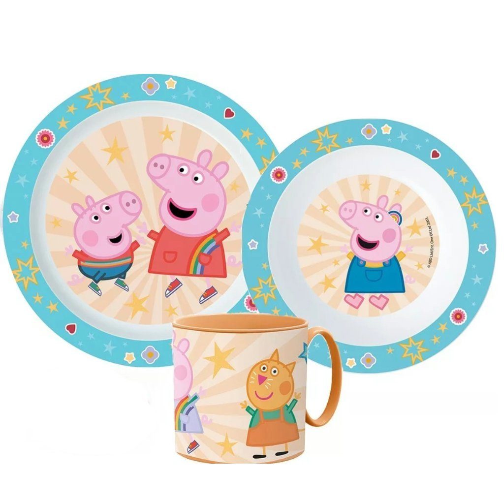 Peppa Pig Kindergeschirr-Set Peppa Wutz Kinder Geschirr-Set 3 teilig (3-tlg), 1 Personen, Kuststoff, Becher Teller Schüssel - Molly George