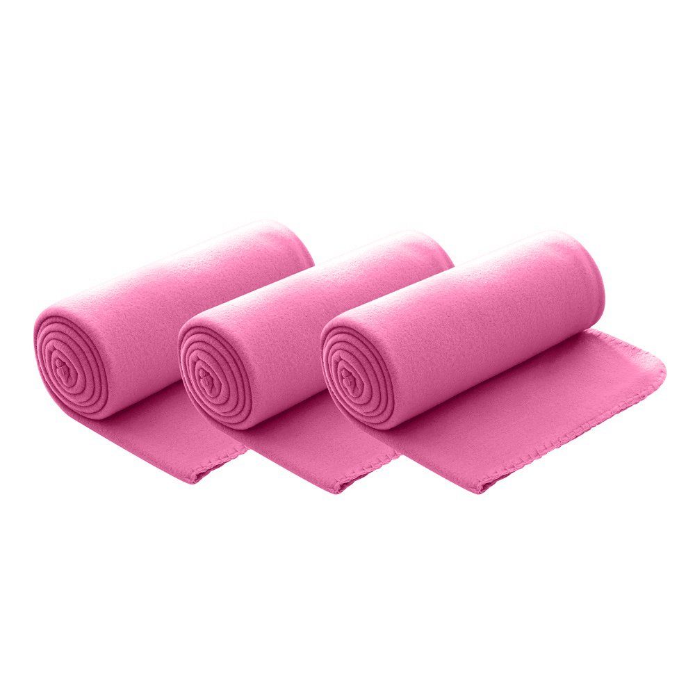 Wohndecke Polar-Fleece, wometo, (3er Set Fleecedecken) mit Kettel-Einfassung & Anti-Pilling rosa