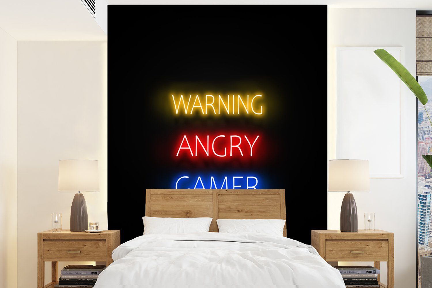 Vinyl Tapete Gaming St), Warnung Zitate Wohnzimmer, Gamer (4 - - - Neon, für Montagefertig wütender MuchoWow Wandtapete Fototapete bedruckt, Matt,