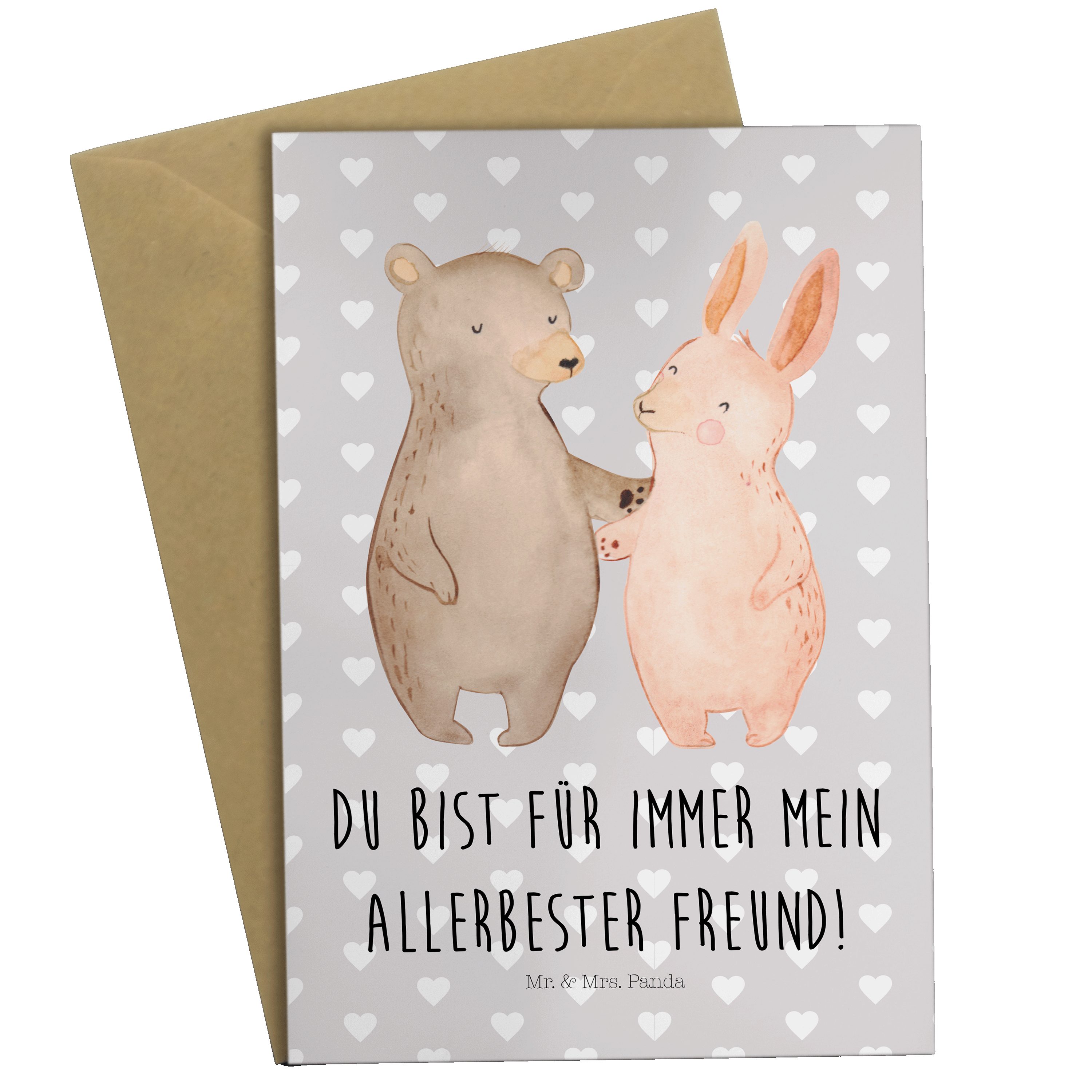 Mr. & Mrs. Hase Grußkarte Glückwunschkarte, Panda Bär bester Geschenk, Pastell Umarmen - Grau 