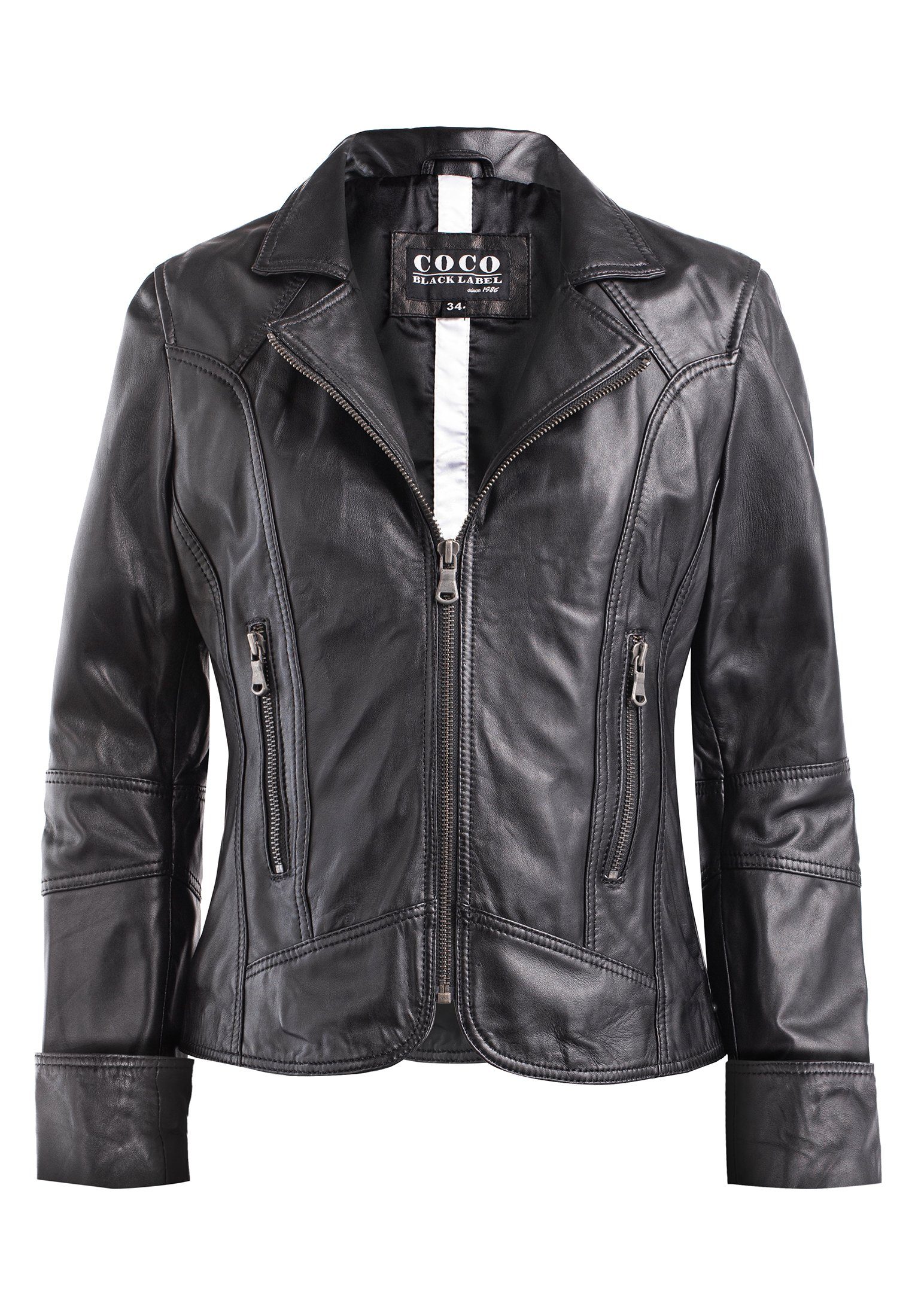 CBL mit Lederjacke Schwarz Style Lederjacke im Biker Reverskragen