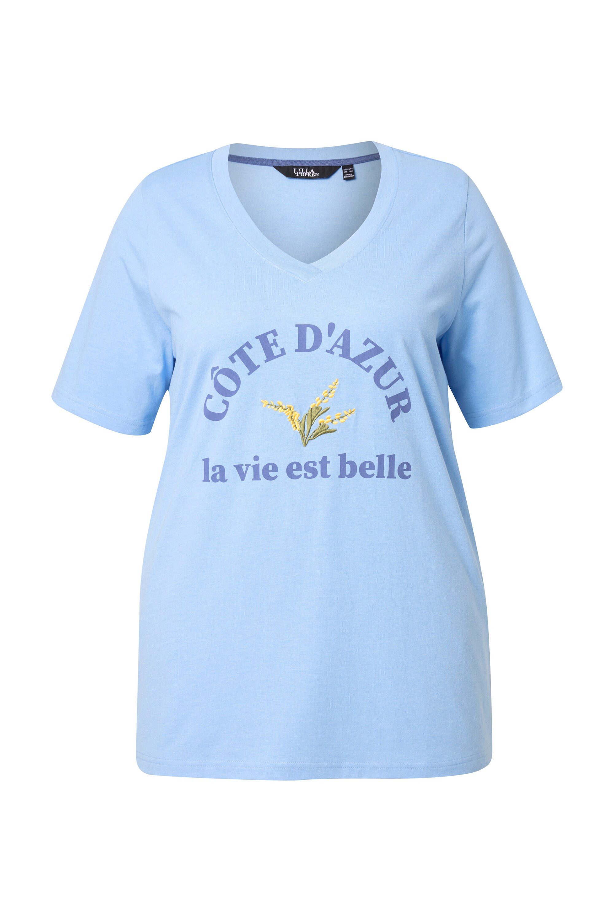 Ulla Popken T-Shirt T-Shirt Stickerei A-Linie V-Ausschnitt Halbarm günstig online kaufen