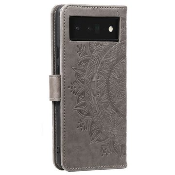 CoverKingz Handyhülle Hülle für Google Pixel 6 Pro Handyhülle Tasche Flip Case Cover Etui 16,5 cm (6,5 Zoll), Klapphülle Schutzhülle mit Kartenfach Schutztasche Motiv Mandala