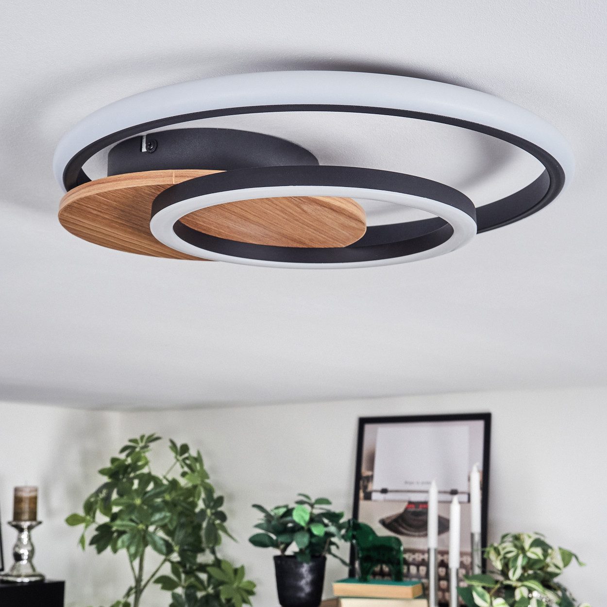 hofstein Deckenleuchte Deckenlampe aus Metall/Kunststoff in Holzoptik/Schwarz/Weiß, ohne Leuchtmittel, 3000 Kelvin, 24 Watt, 3320 Lumen, 3000 Kelvin – Bild 5 von 5