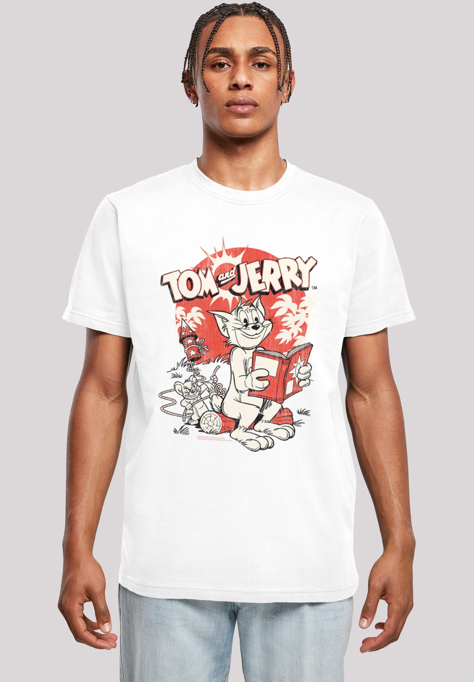 F4NT4STIC T-Shirt Tom und Jerry Rocket Prank Herren,Premium Merch,Regular-Fit,Basic,Bedruckt weiß