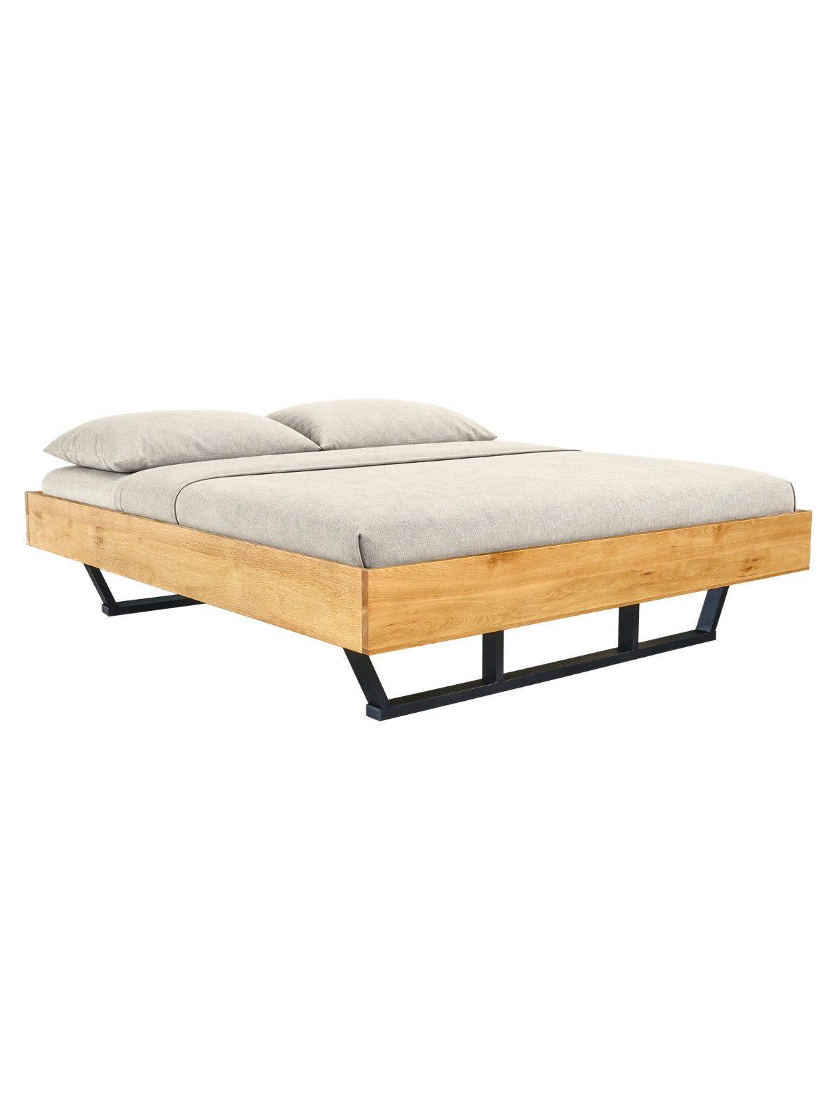 holz4home® Massivholzbett Eiche I Holzbett Rahmen ohne Kopfteil Klassik I Metall-/ Holzbeine, Massivholz Eiche