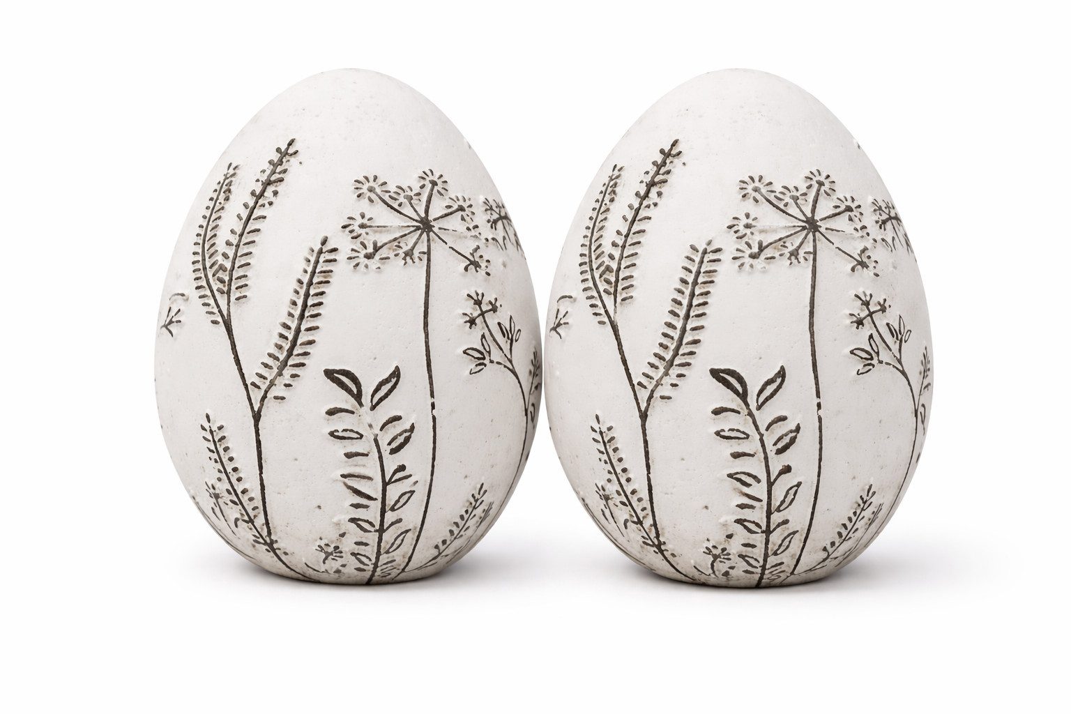 finehomegarden Osterei Ei mit Gräser-Motiv Zement 2er Set weiß/schwarz Modernes Deko-Ei (Set, 2 St., 2tlg), Ø12cm H15cm Stilvolle Oster- und Frühlingsdekoration für Innenbereich