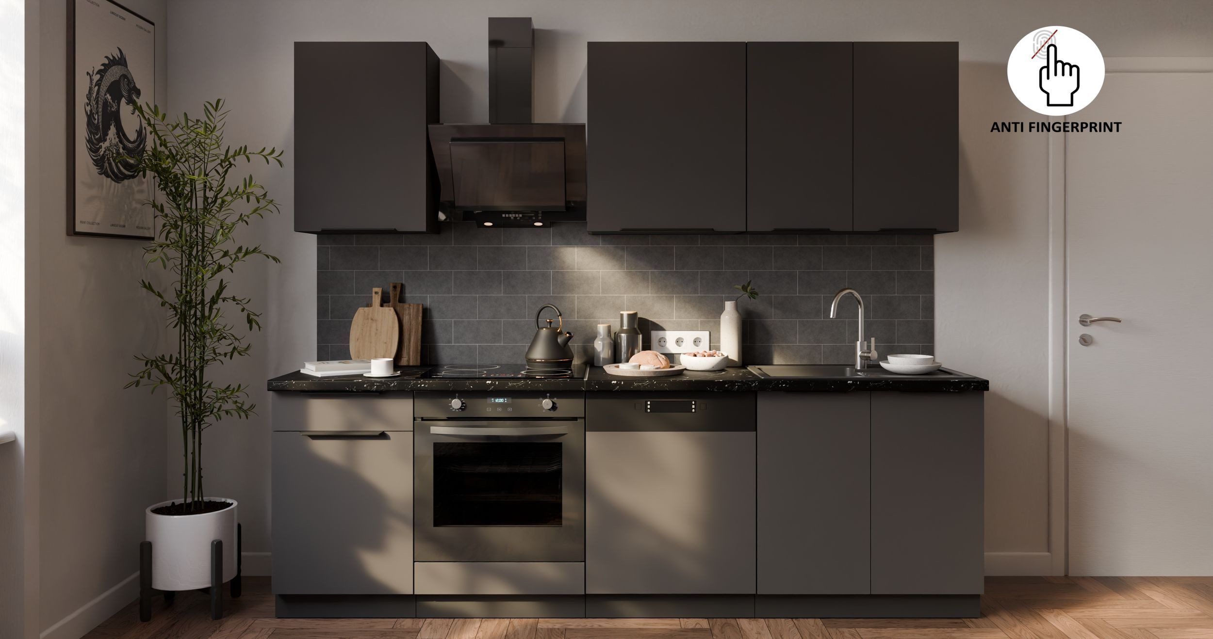 Küchen-Preisbombe Küchenzeile ARIA K-BL Basic 250 cm Anti Fingerprint Küche günstig online kaufen