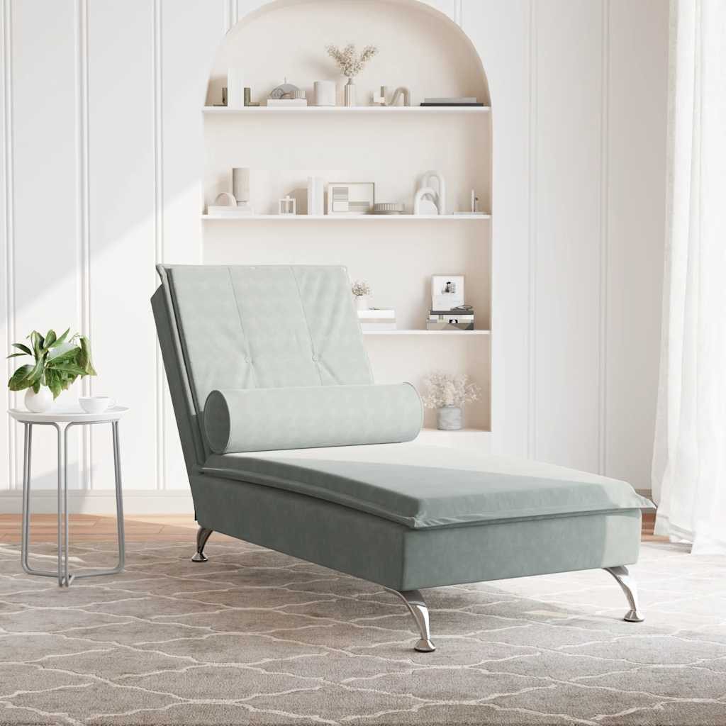 vidaXL Chaiselongue Massage-Chaiselongue mit Nackenrolle Hellgrau günstig online kaufen