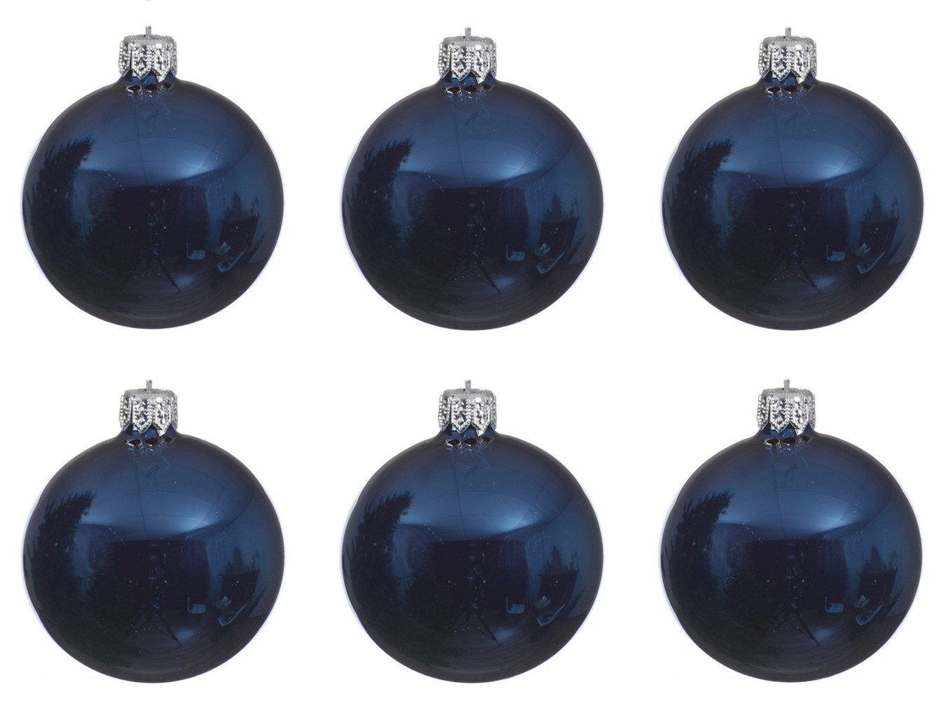 Kaemingk Weihnachtsbaumkugel, Weihnachtskugeln Glas 8cm mundgeblasen 6er Box - Nachtblau glänzend
