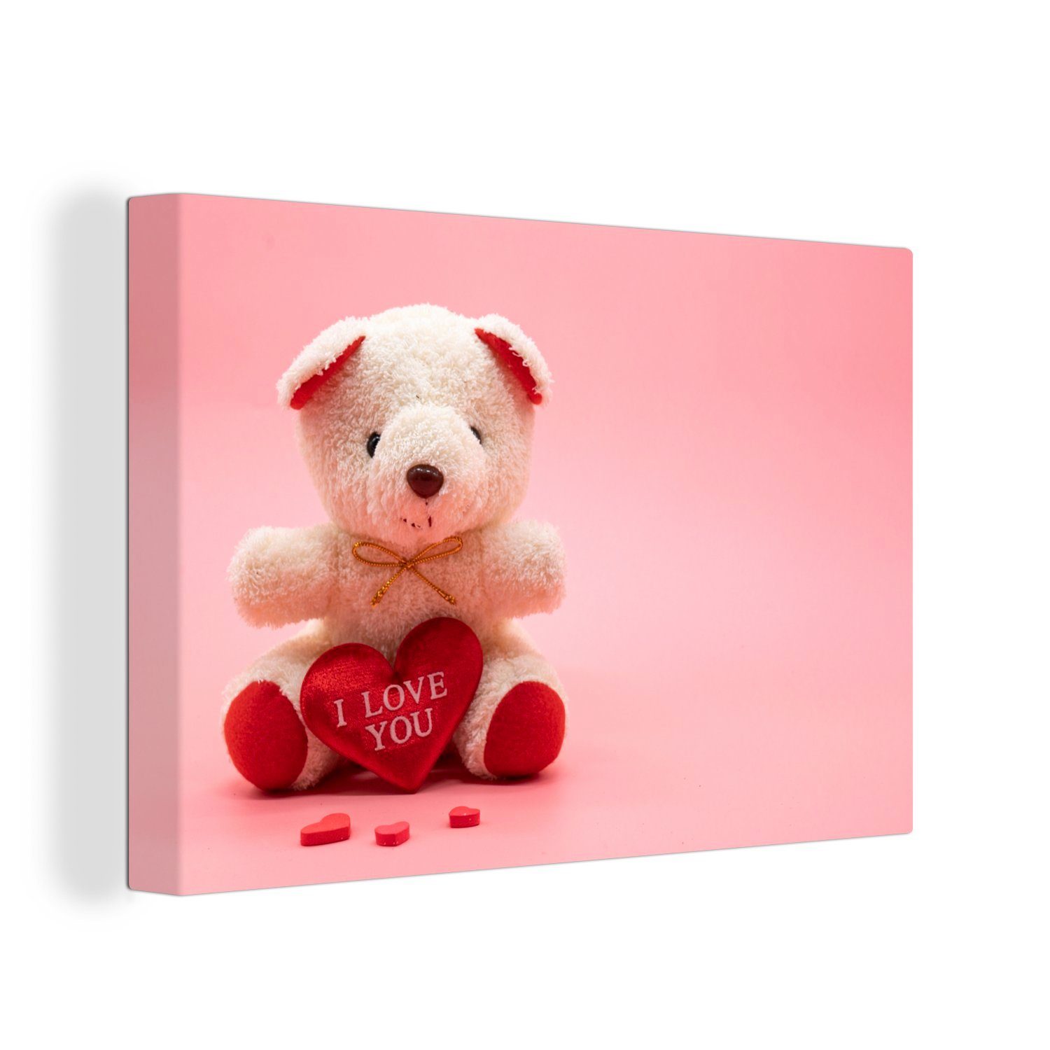 OneMillionCanvasses® Leinwandbild Valentins-Teddybär, (1 St), Wandbild Leinwandbilder, Aufhängefertig, Wanddeko, 30x20 cm