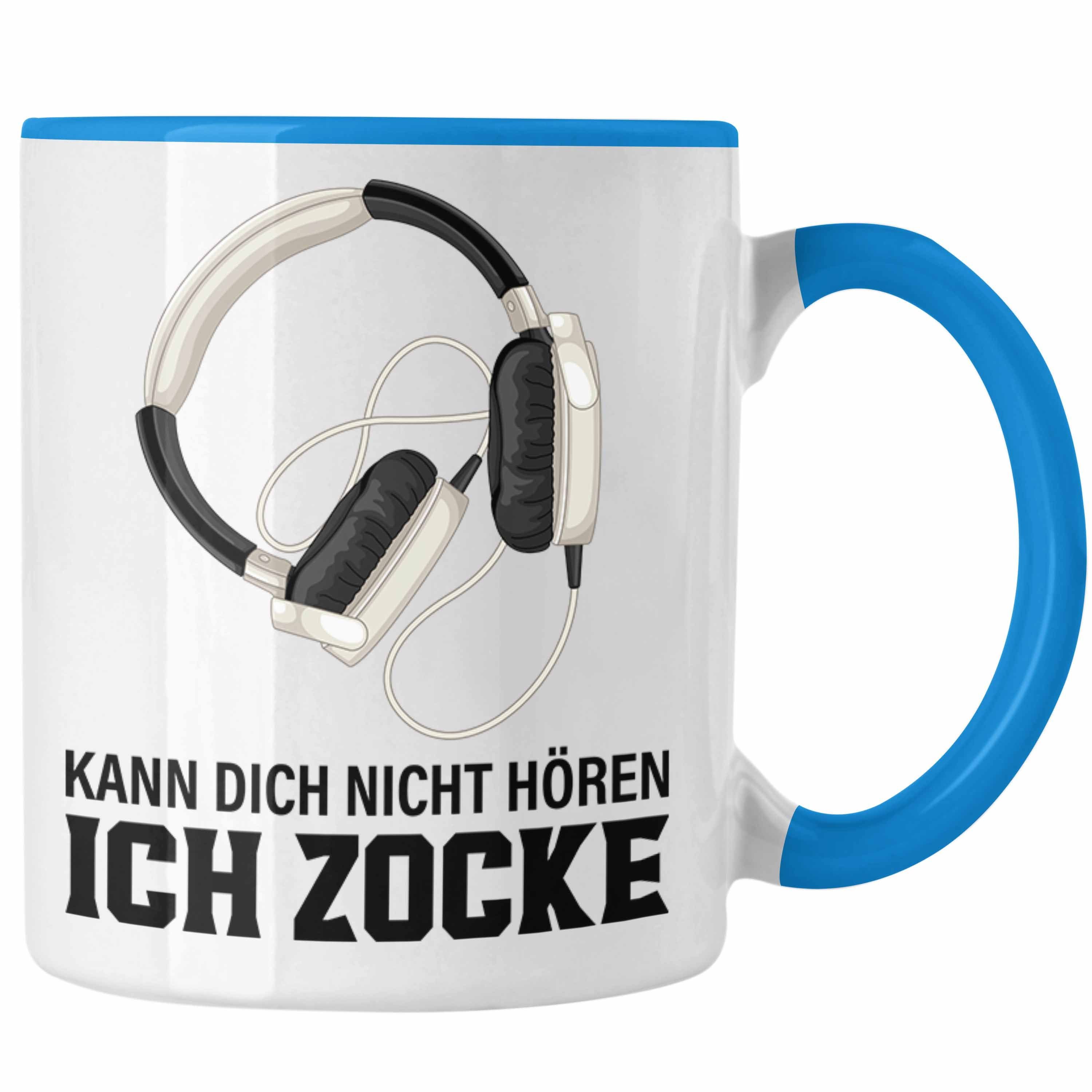 Trendation Tasse Trendation - Gamer Tasse Geschenk Jungen Zocker Mitbringsel Männer Zocken Gaming Geschenkideen PC Kinder Zubehör Spruch Lustig Kann Dich Nicht Hören Blau