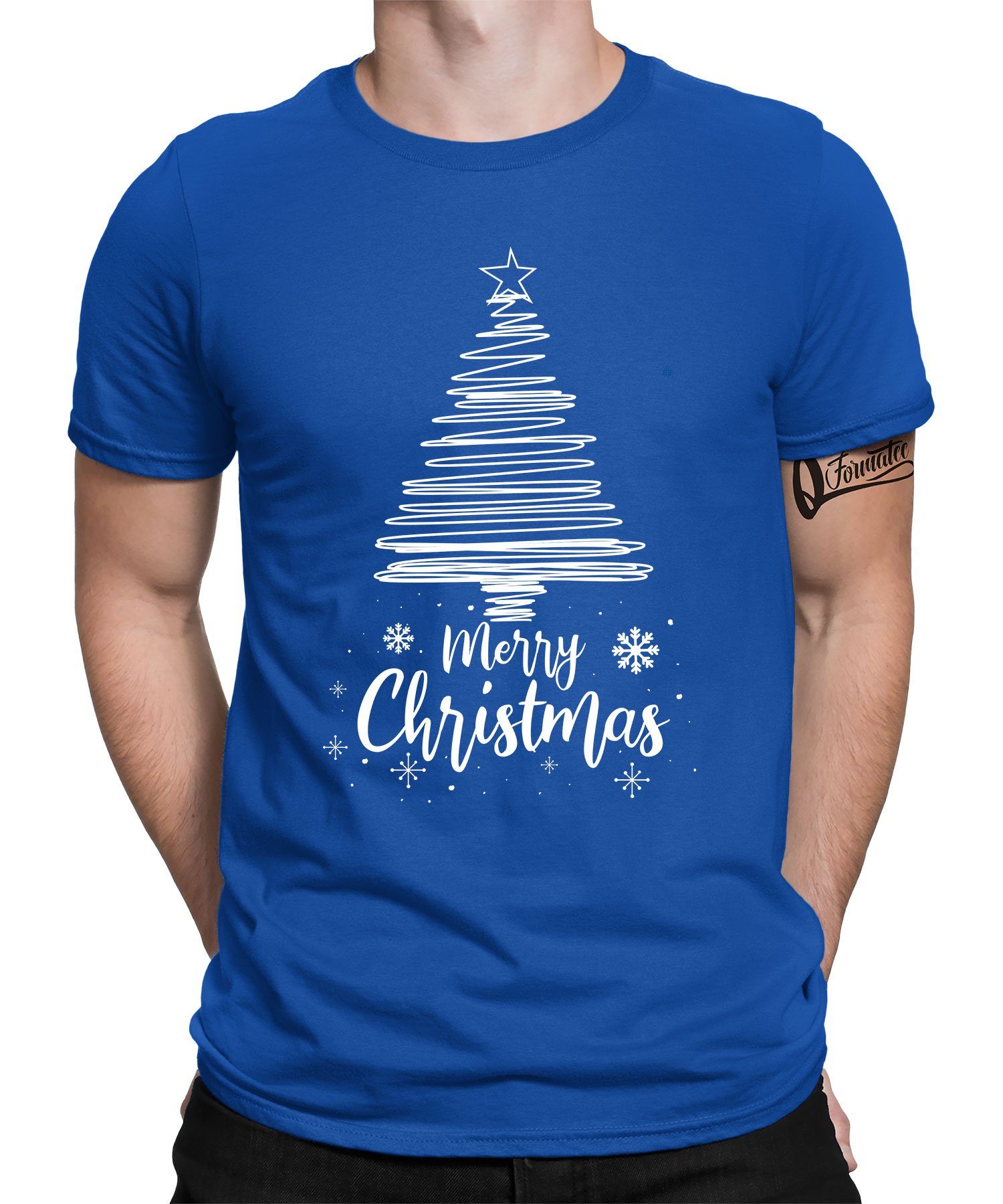 Weihnachtsbaum Weihnachtsgesche Nikolaus (1-tlg) Kurzarmshirt Weihnachten Formatee Merry - Blau Quattro Christmas