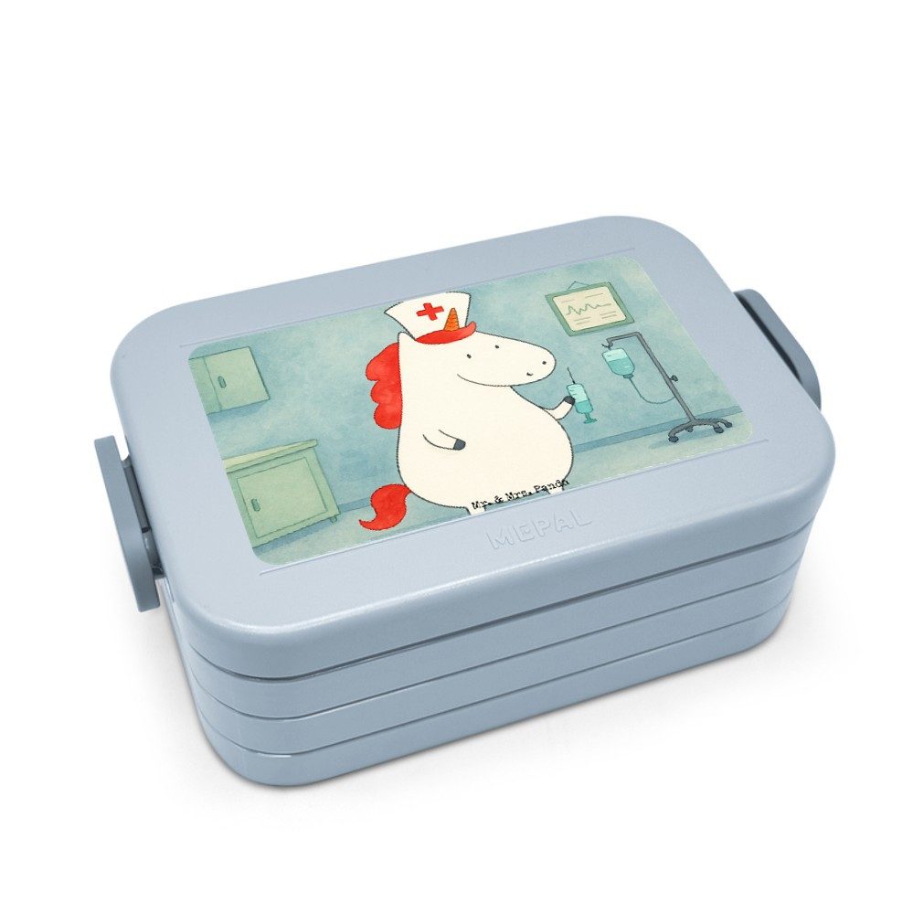 Mr. & Mrs. Panda Butterdose Einhorn Krankenschwester Design, Bento Box, Blau Pastell, Snackbox, L, Polypropylen lebensmittelecht, (Packung), Lebensmittelbehälter Snackdose Ärztin Geschenk