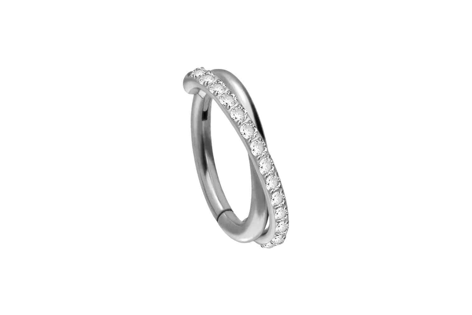 Piercing-Set Titan Segmentring Clicker 2 RINGE ÜBERKREUZT + EINGEFASSTE KRISTALLE