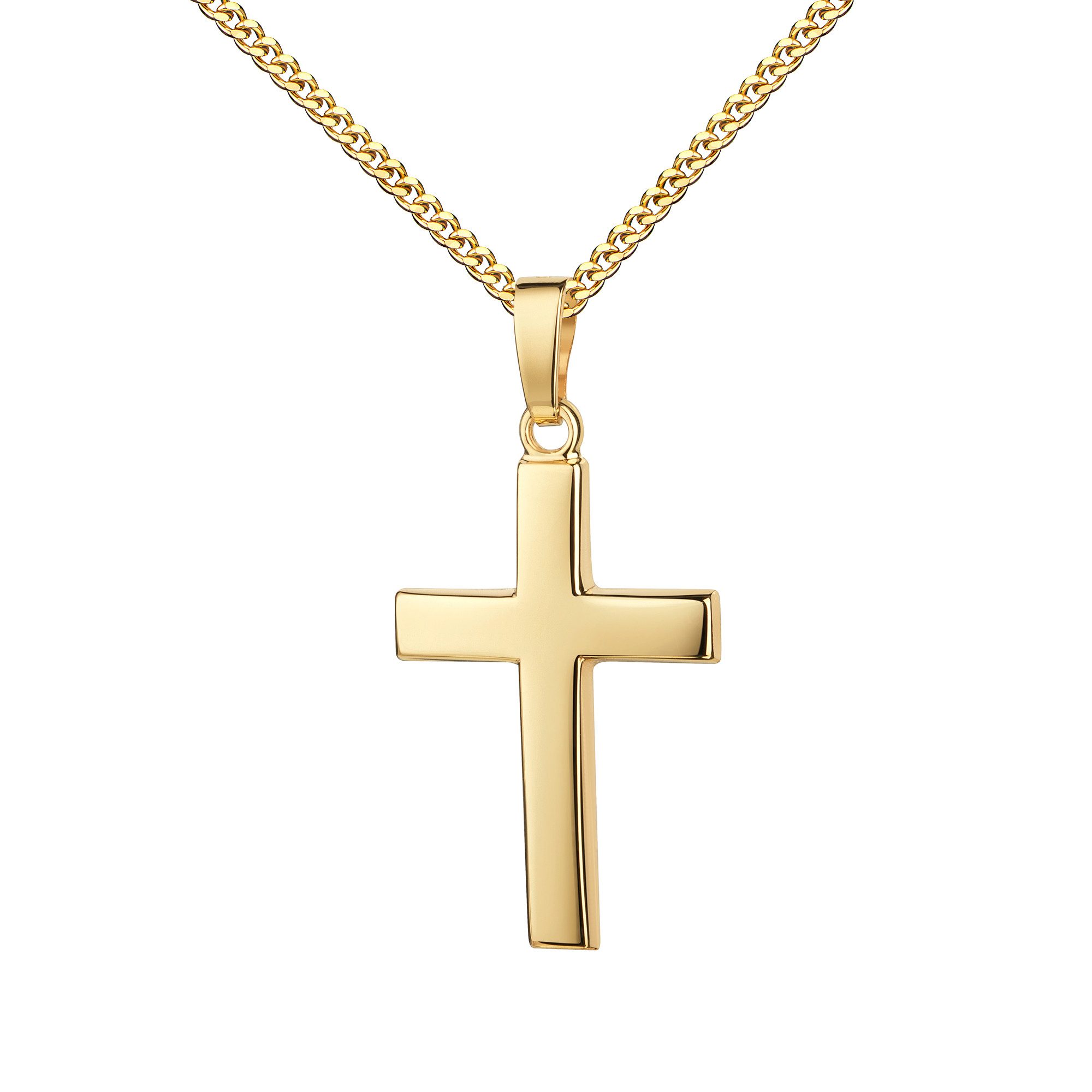 JEVELION Kreuzkette Kleiner Kreuzanhänger 333 Gold - Made in Germany (Goldkreuz, für Damen und Mädchen), Mit Kette vergoldet- Длина wählbar 36 - 70 cm oder ohne Kette.