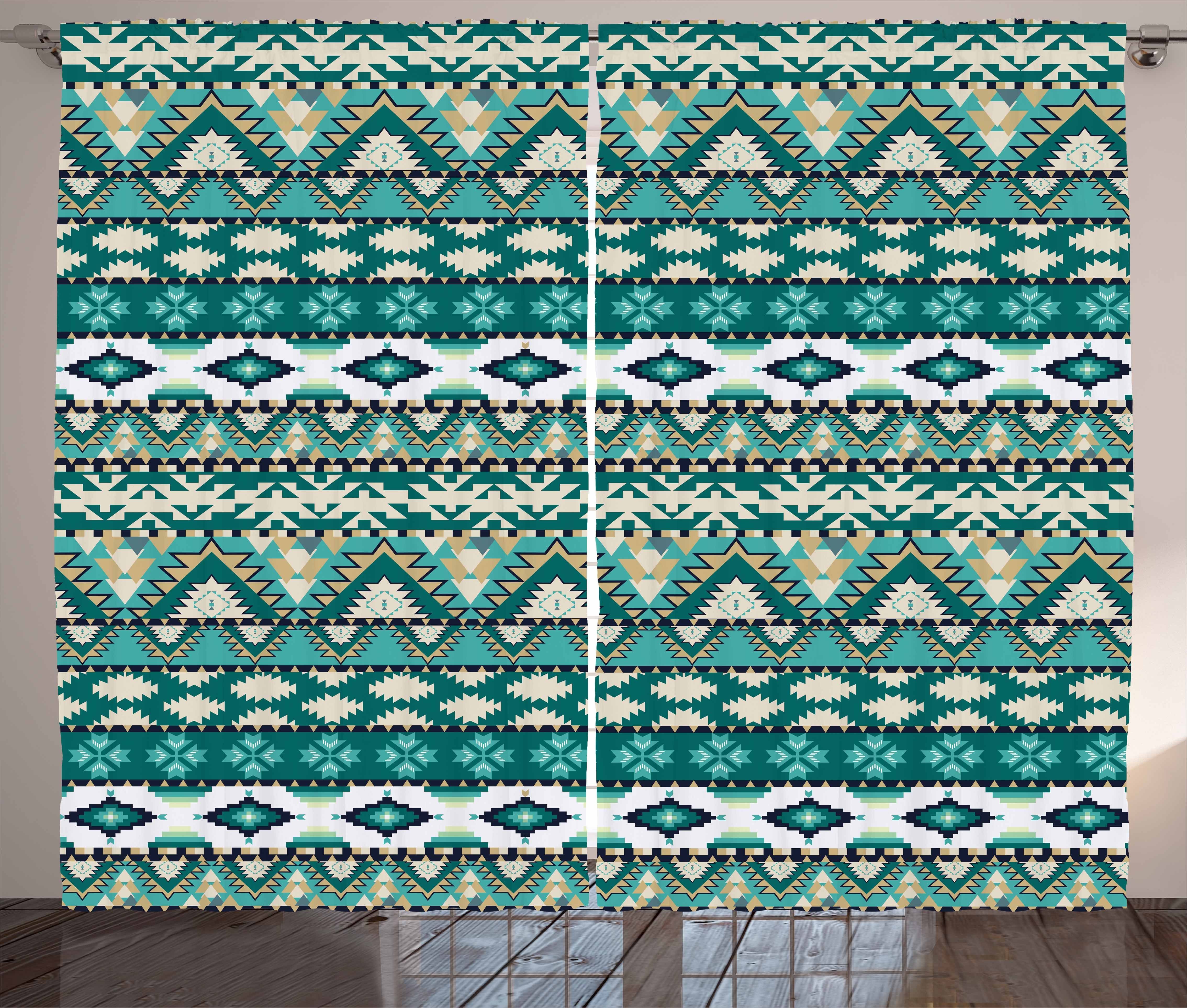 Gardine Schlafzimmer Kräuselband Vorhang mit Schlaufen und Haken, Abakuhaus, Ethnisch Aztec Entwurf