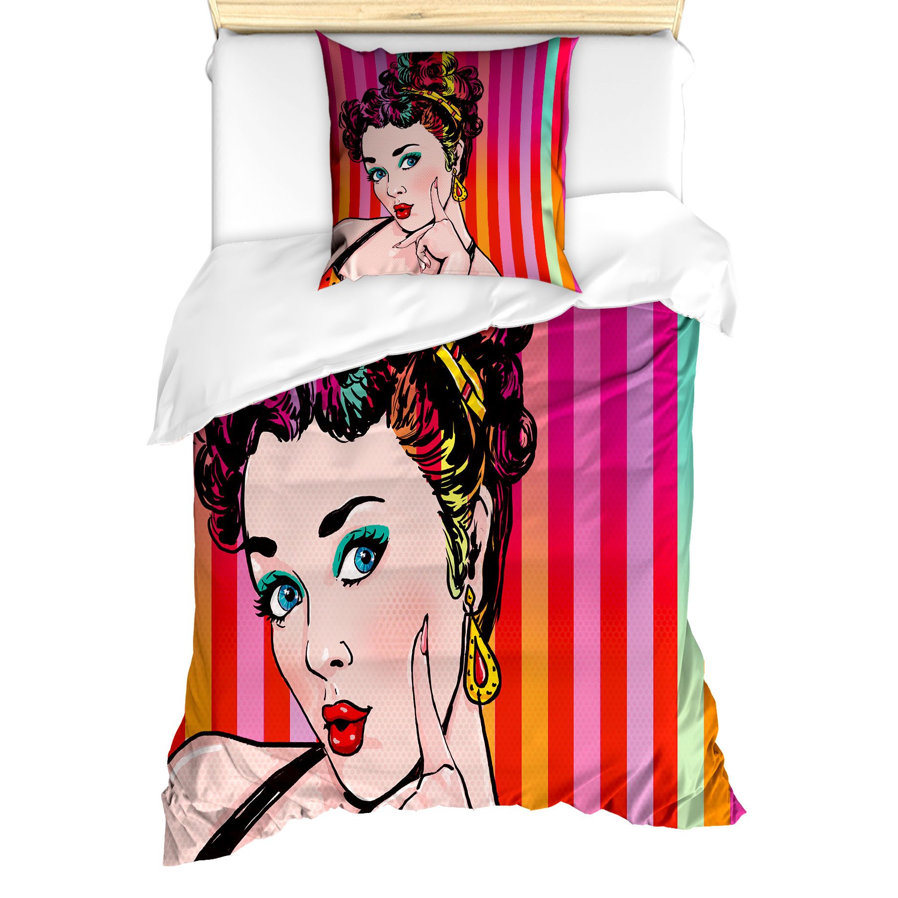 Abakuhaus Постельное белье Milbensicher Всеrgiker geeignet mit Kissenbezug, Microfaser, Kunst Blaue gemusterte Frau Pop-Art