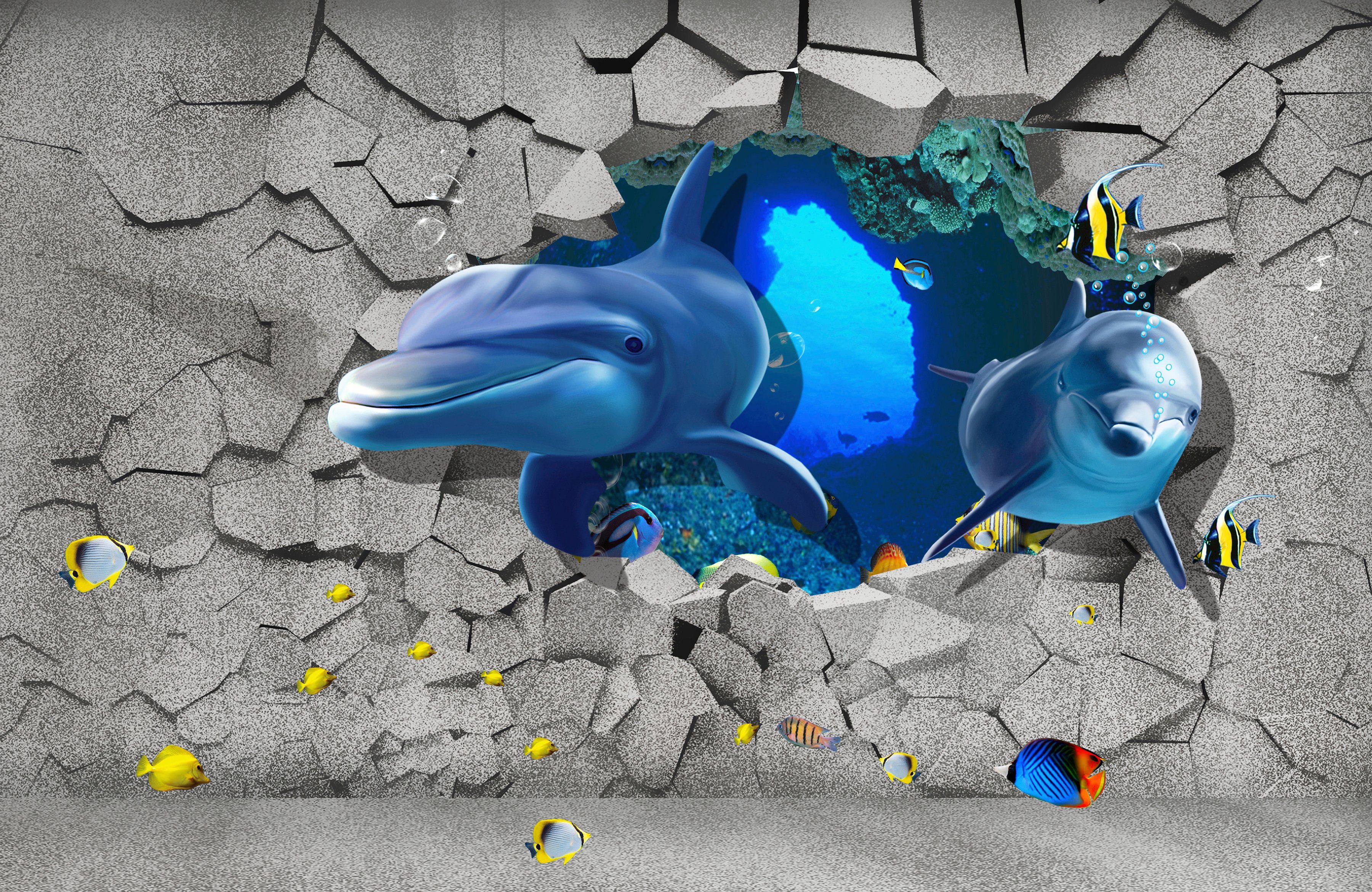 Papermoon Fototapete 3D DESIGN Delfine im Ozean XXL