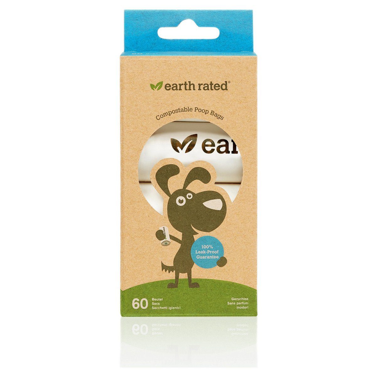 Earth Rated Hundekotbeutel Kotbeutel Nachfüllrollen kompostierbar, ohne Duft, 60 Beutel