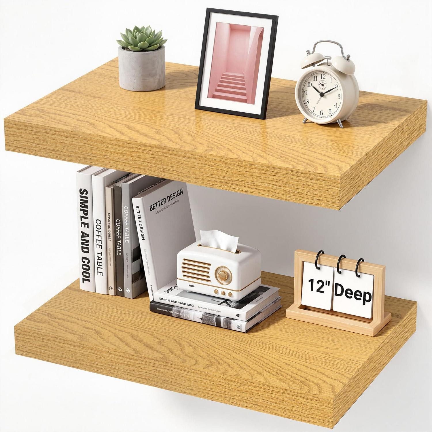 LuxusKollektion Wandboard Wandregal Eiche 40x29,5 cm 2er Set, 2-tlg.