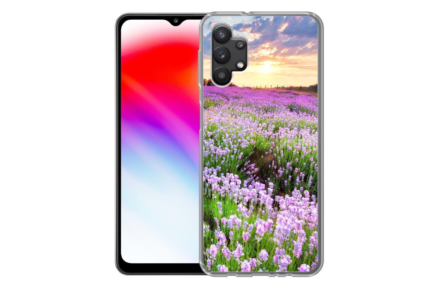 MuchoWow Handyhülle für Samsung Galaxy A32 5G Blumen - Lavendel - Lila - Himmel - Sonnenun, Smartphone-Bumper, Print, Handy Schutzhülle Dünn
