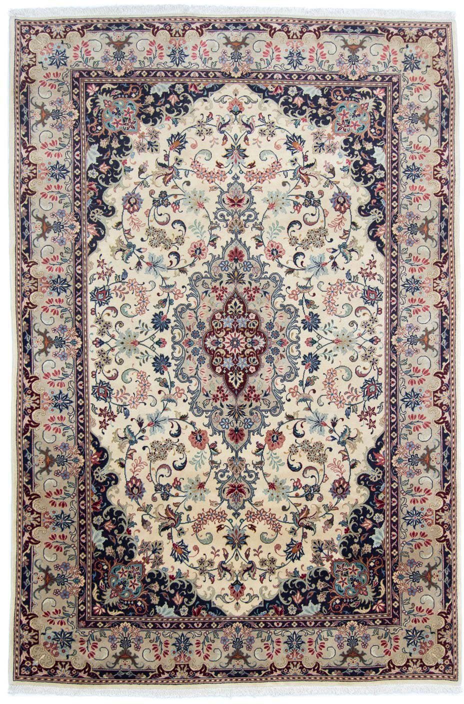 Wollteppich Keshan Medaillon Beige 302 x 197 cm, morgenland, rechteckig, Höhe: 10 mm, Unikat mit Zertifikat