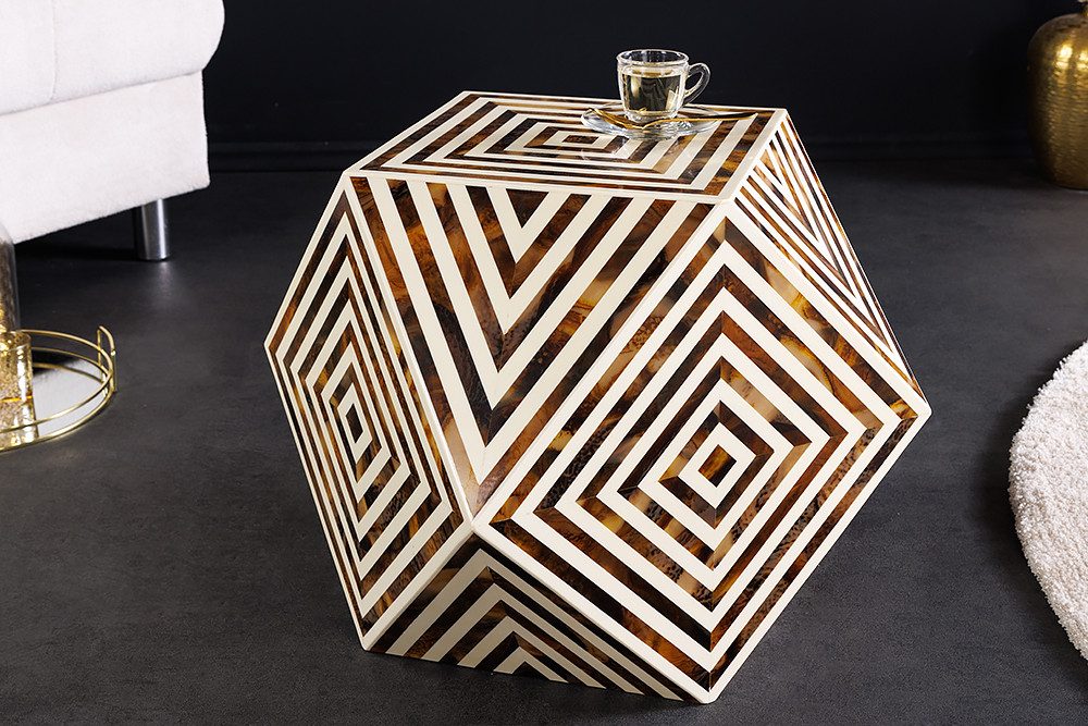 riess-ambiente Beistelltisch HARMONY NATURE 60cm braun/weiß - Mosaik, Inlay, Kunsthandwerk, Eckig (Einzelartikel, 1-St), kantiger Nachttisch - idealer Bickfang für Wohn- und Schlafzimmer