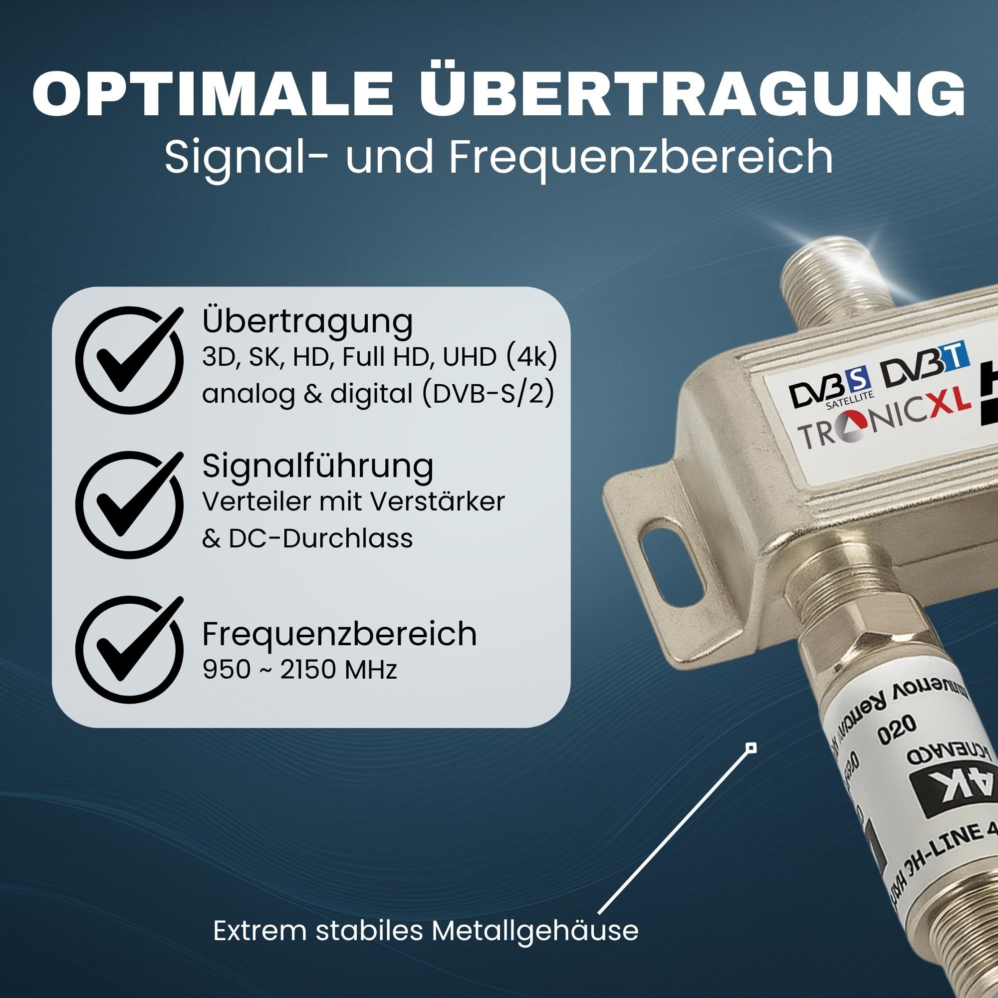 TronicXL 2-fach Sat Splitter 40dB Verstärker Antennenverteiler DVB-S2 DVB-T2 Leistungsverstärker (Anzahl Kanäle: 2, Weiche Verstärkung 3D 4K HDTV Signalverstärk – Bild 3 von 5