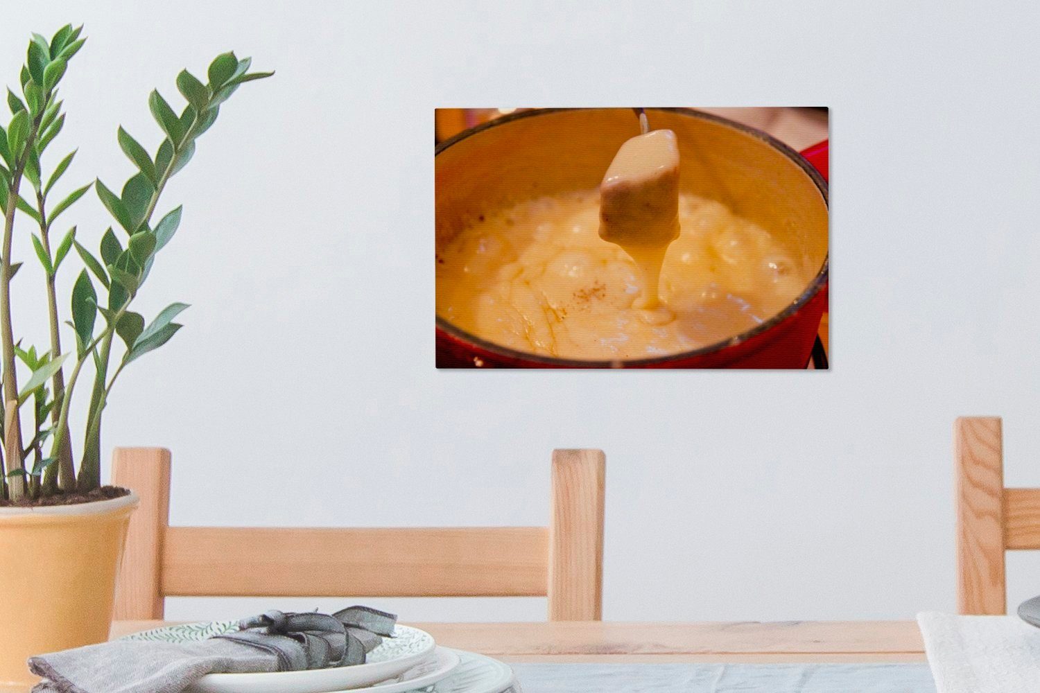 Ein Wanddeko, Käse, Wandbild cm Fondue mit (1 Schweizer OneMillionCanvasses® St), Leinwandbild Aufhängefertig, Leinwandbilder, 30x20