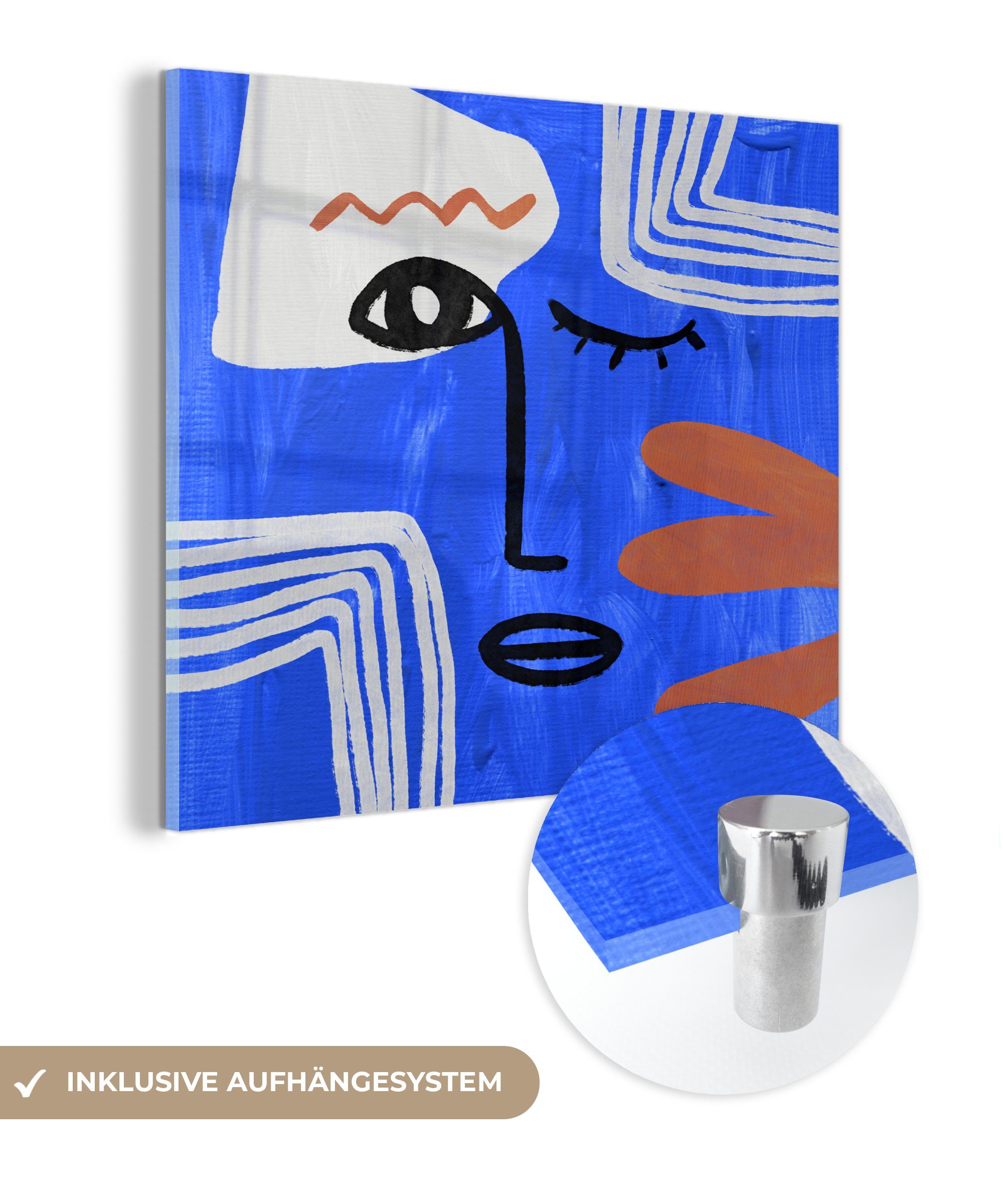 MuchoWow Acrylglasbild Porträt - Blau - Abstrakt, (1 St), Glasbilder - Bilder auf Glas Wandbild - Foto auf Glas - Wanddekoration | Bilder