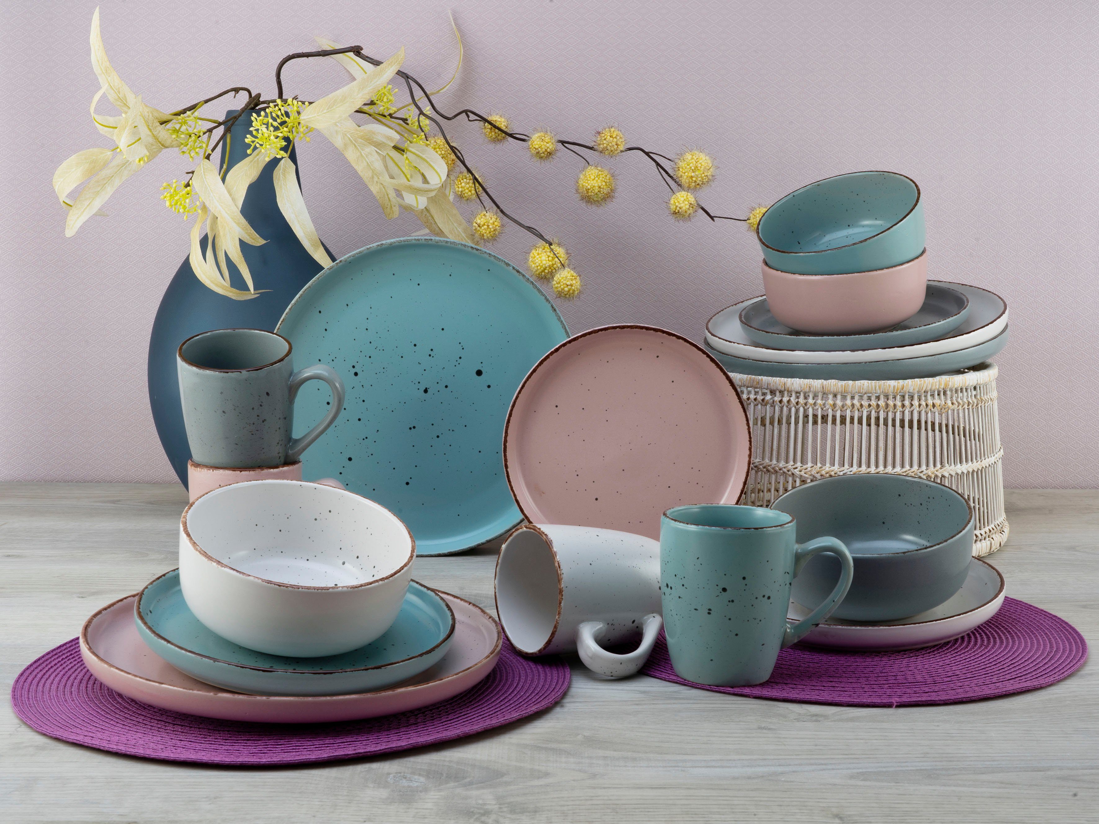 creaTable Kombiservice Geschirr-Set Modern Fashion (16-tlg), 4 Personen, Steinzeug, Service, unregelmäßige Sprenkel, 16 Teile, für 4 Personen – Bild 3 von 5
