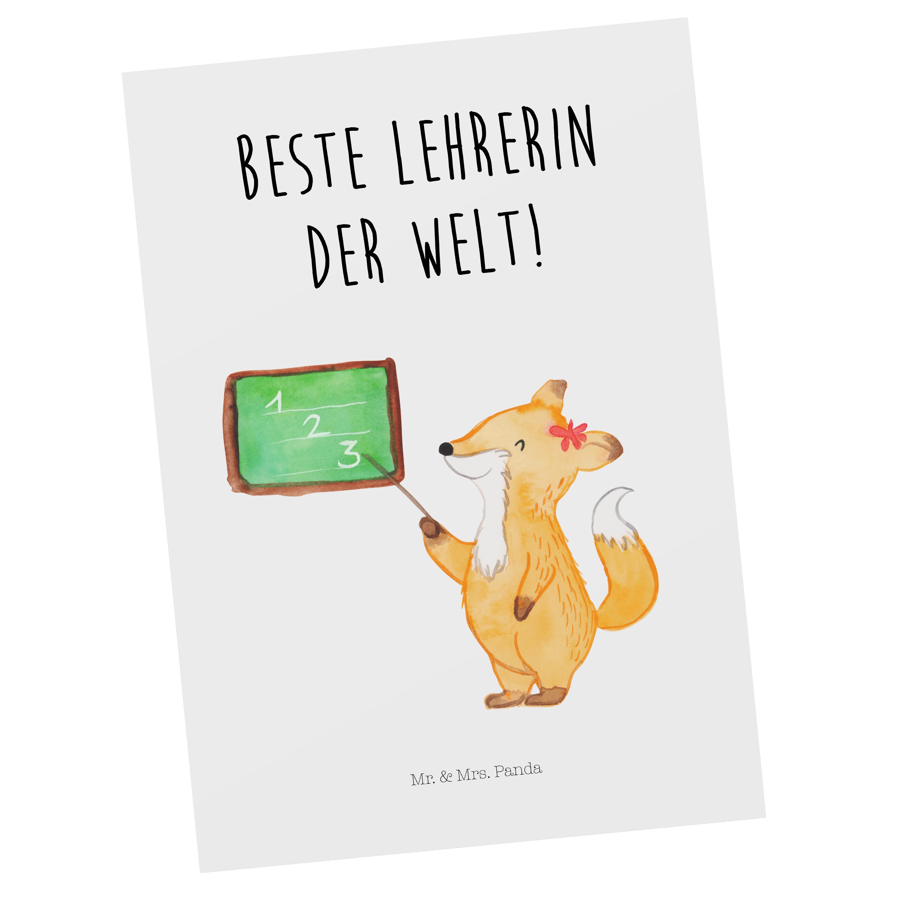 Mr. & Mrs. Panda Postkarte »Fuchs Lehrerin Weiß Geschenk