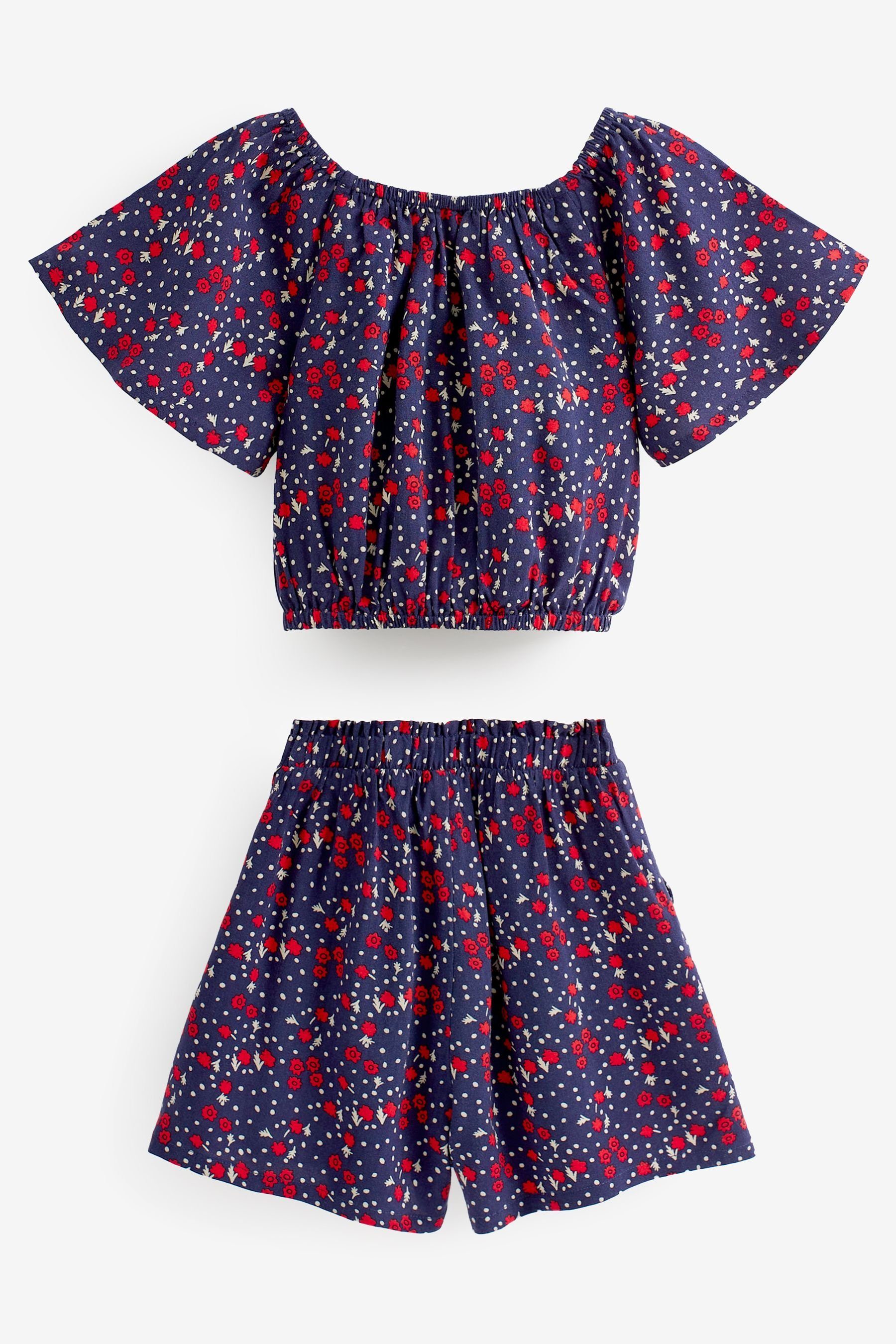 aus Blue und (2-tlg) Shorts Shorts & Next Co-Ord-Set, Shirt Floral bestehend Oberteil Navy