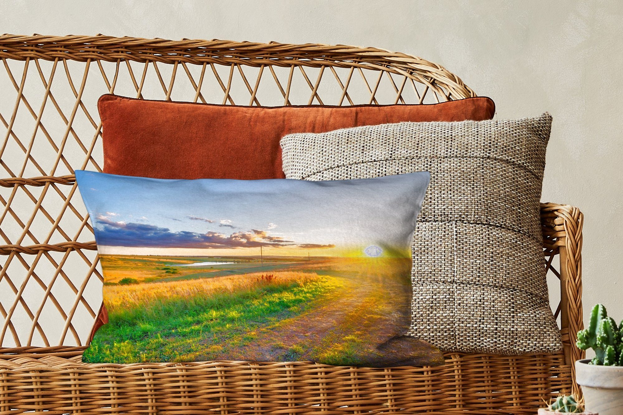 MuchoWow Dekokissen Sonne - Landschaft, Dekokissen Wohzimmer mit Schlafzimmer Füllung, Zierkissen, Natur Dekoration, 