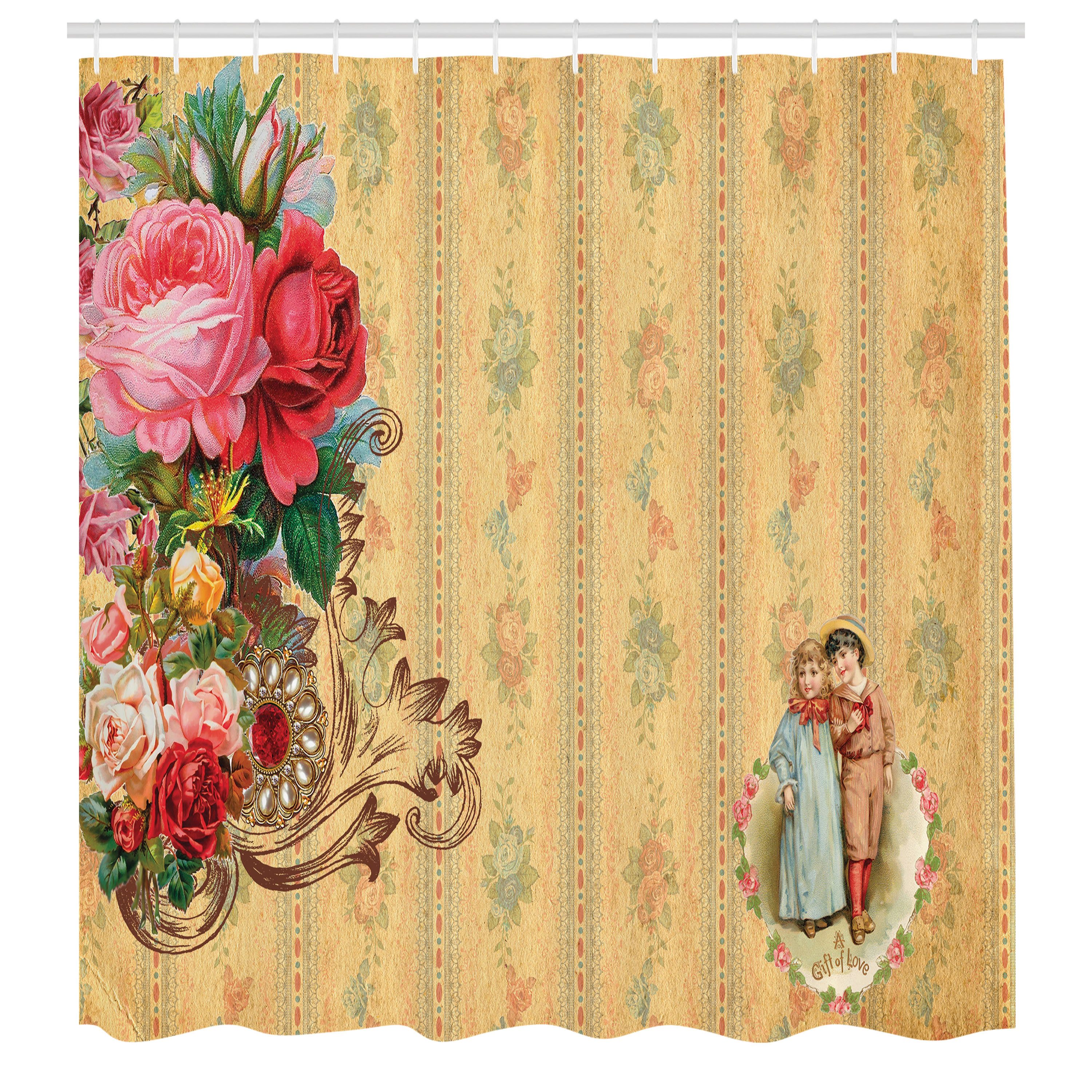 Abakuhaus Duschvorhang Moderner Digitaldruck mit 12 Haken auf Stoff Wasser Resistent Breite 175 cm, Höhe 180 cm, Vintage Romantisches Land Roses