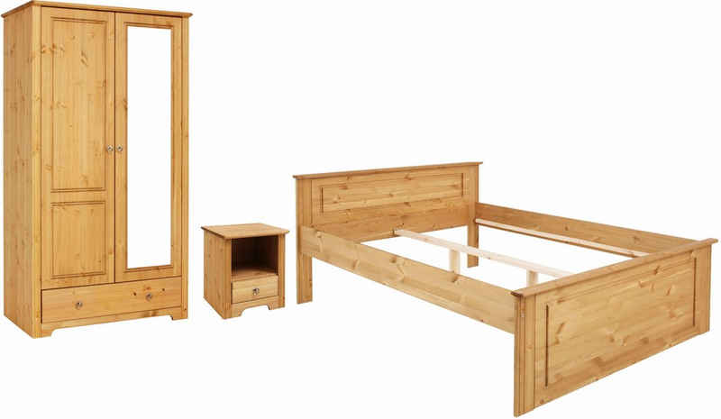 Home affaire Schlafzimmer-Set Hugo, (Set, 3-St), Bett 140x200cm, 2-trg Kleiderschrank und 1 Nachttisch