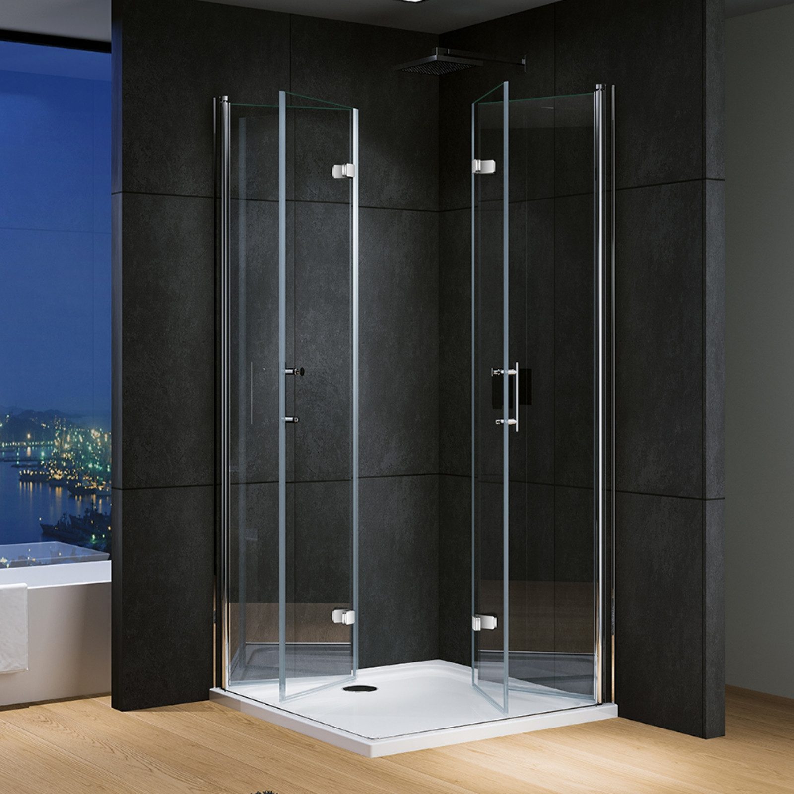 IMPTS Eckdusche Duschkabine Eckeinstieg Drehfalttür eckdusche, BxT: 70x70 cm, Sicherheitsglas, Falttür Faltdusche Falttürkabine, mit hochwertigen Aluminiumprofilen in Chrome, Duschabtrennung Falttür Dusche Glasabtrennung