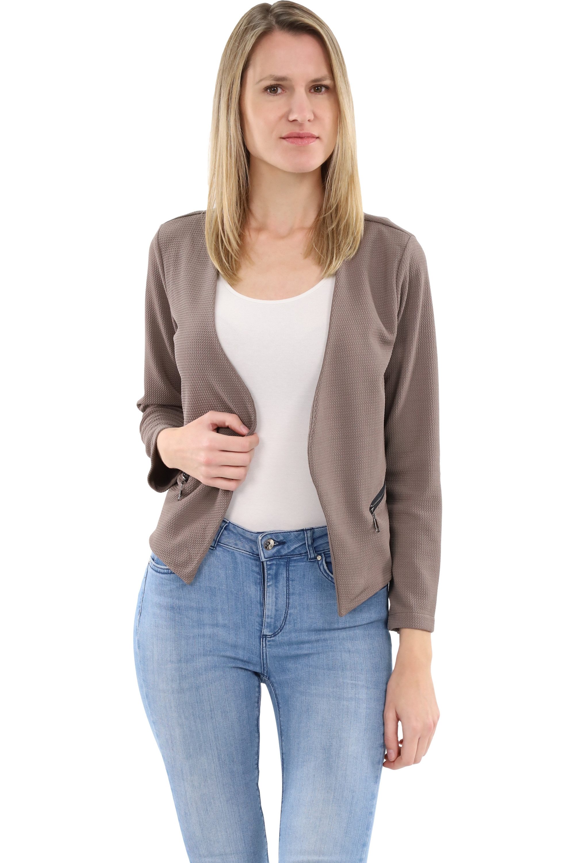 malito more than fashion Jackenblazer malito Damen Blazer ohne Kragen, Sakko im Basic Look, Kurzjacke mit Sweatblazer im Basic-Look