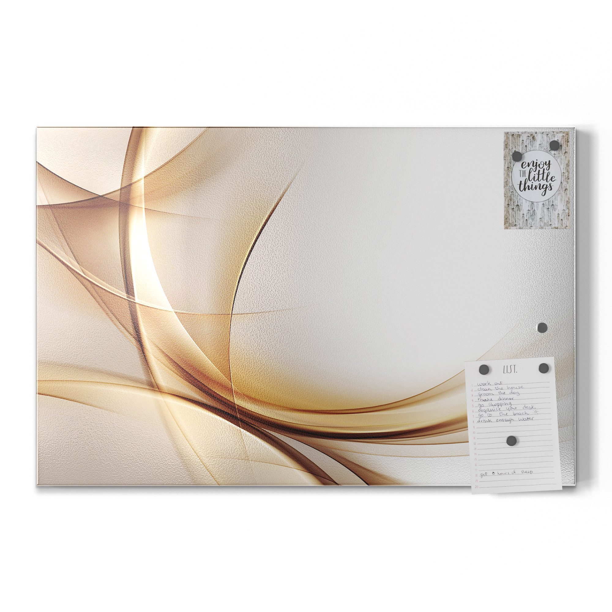 DEQORI Magnettafel 'Elegante Goldene Wellen', Metall Whiteboard für alle Magnete, Magnetboard magnetisch