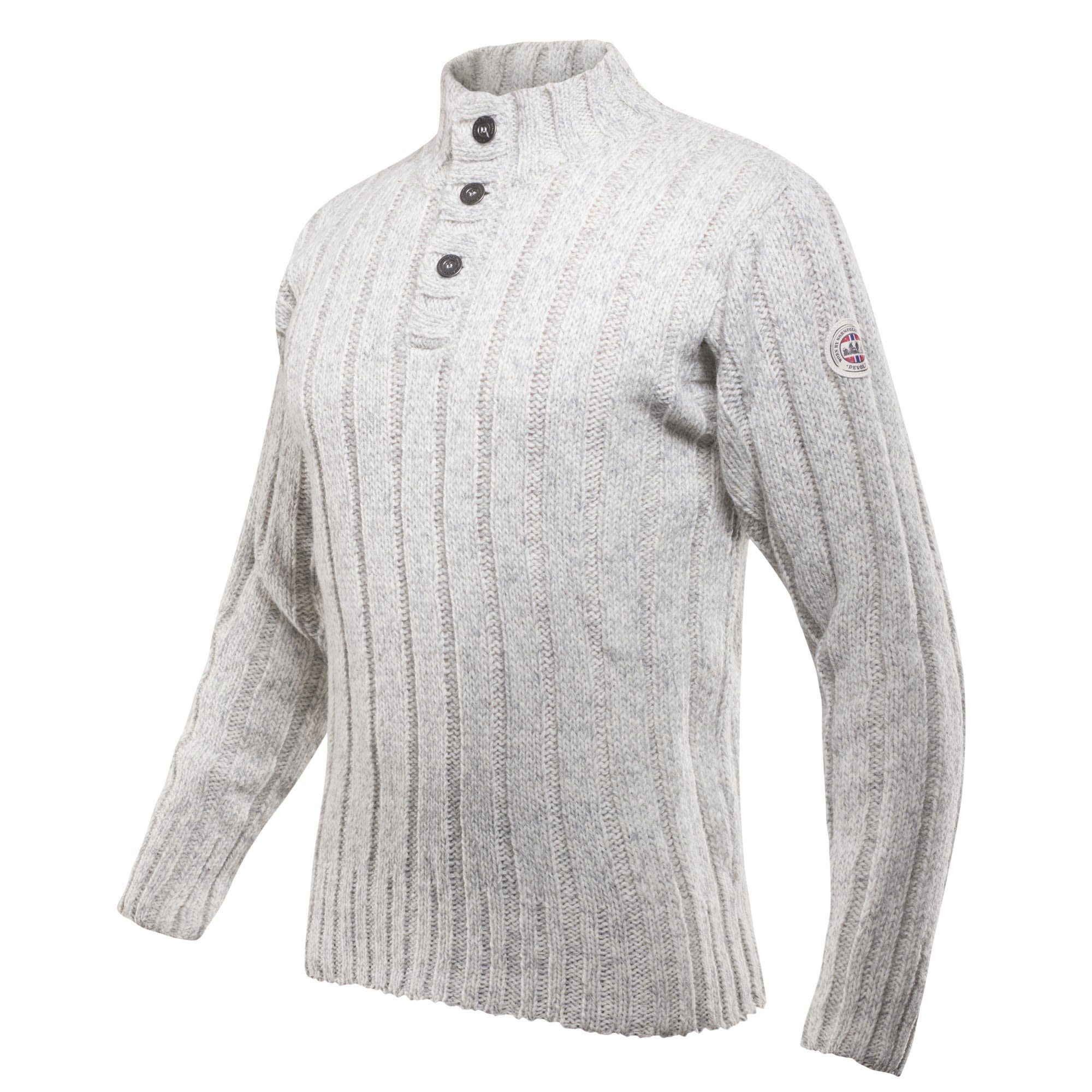 Grey Melange Sweater Wool Devold Button Nansen Neck Fleecepullover Devold