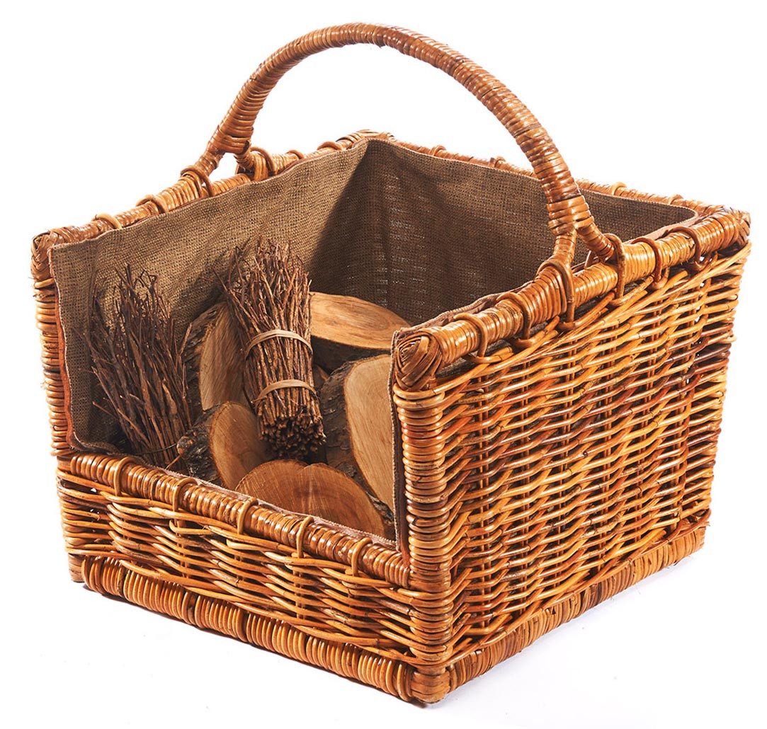 Kobolo Kaminholzkorb Holztrage Rattan lacak mit abnehmbarem Leinenstoff günstig online kaufen