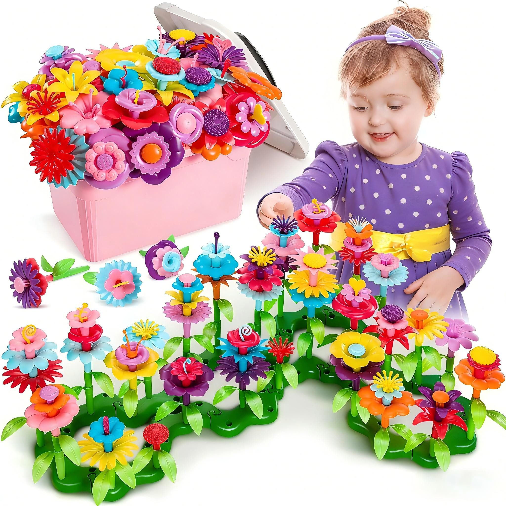 Ophy Spielzeug-Gartenset Blumengarten Spielzeug-Set für Mädchen & Jungen ab 3–5 Jahren, (Montessori Blumen-Bausteine, Motorikspielzeug), DIY – ideales Geburtstagsgeschenk