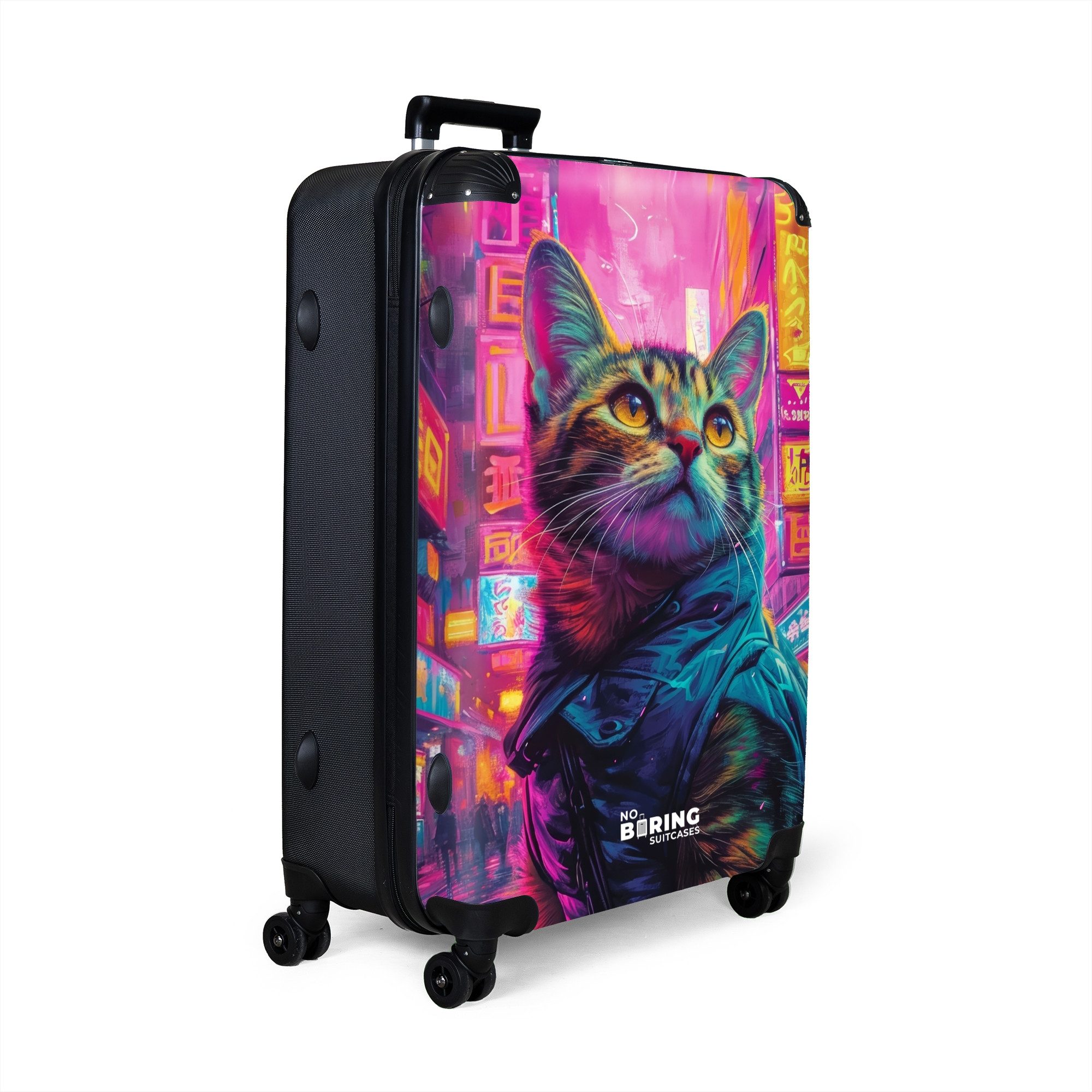NoBoringSuitcases.com© Hartschalen-Trolley Katze mit Mantel in günstig online kaufen