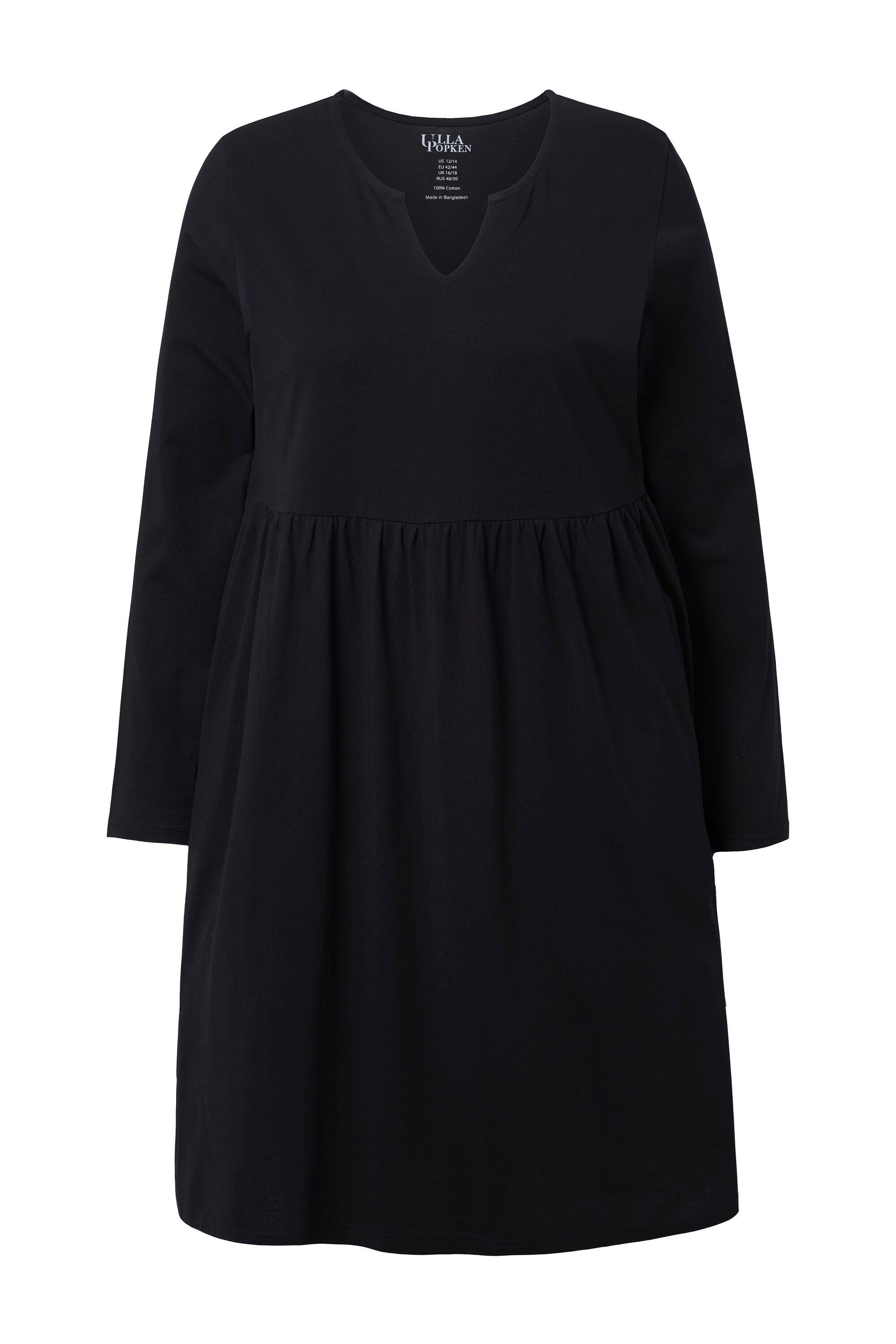 Ulla Popken Midikleid Jerseykleid A-Linie Tunika-Ausschnitt Langarm günstig online kaufen