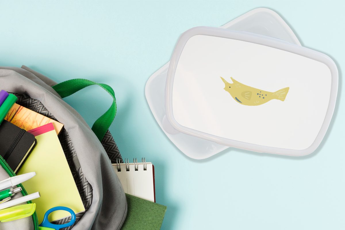 Lunchbox Jungs MuchoWow Meer Brotbox Aquarell, für für Gelb (2-tlg), - Kinder - Brotdose, Kunststoff, und weiß Fisch - und Erwachsene, Mädchen