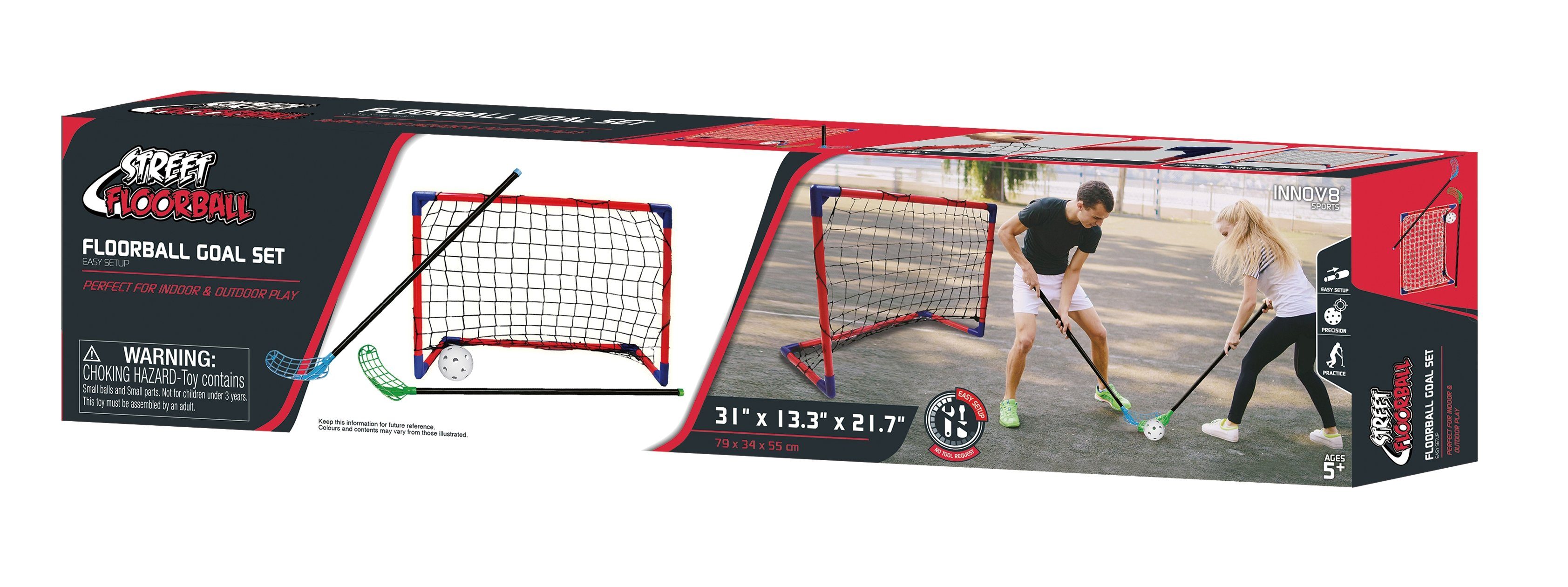 Woodyland Lernspielzeug 91567 Floorball - Hockeyspiel mit 2 Schlägern und 1 Tor, Floorball, Straßenhockey