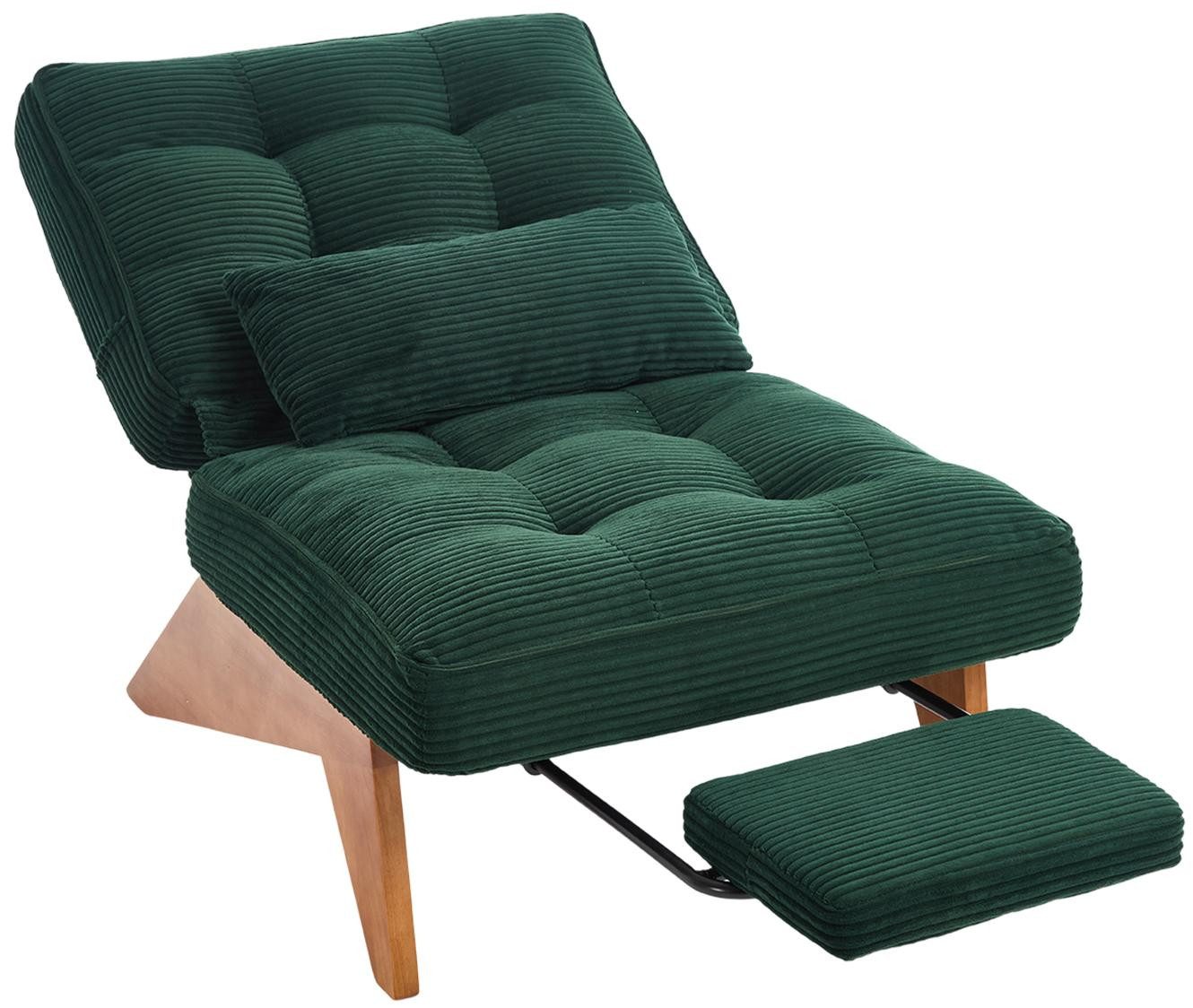 LVHOM Relaxsessel verstellbarer Loungesessel mit Fußstütze & Lendenkissen, Holzrahmen (Atmungsaktive Cord-Stoff, verstellbare Rückenlehne, integrierte ausziehbare Fußstütze, Seitentaschen. Inklusive farbig abgestimmtem abnehmbarem Lendenkissen, bis 220kg, für Lesen/Entspannen), Wohnzimmer/Schlafzimmer/Studierzimmer/Restaurant/Büro/Arbeitsbereich